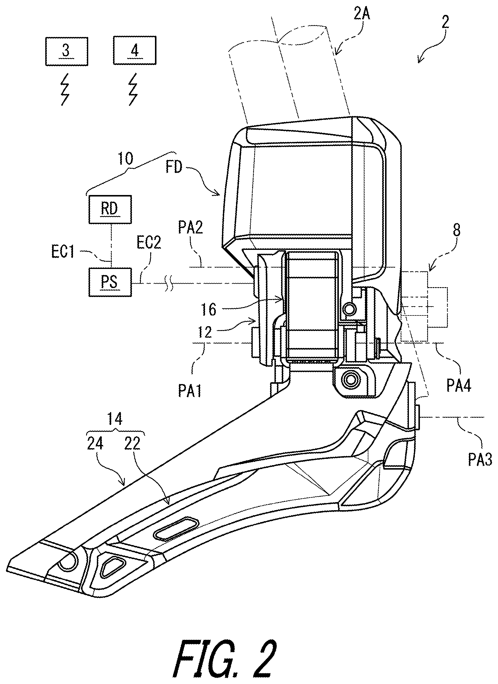 Patent US11787506 Figure 2 – Derailleur for human-powered vehicle