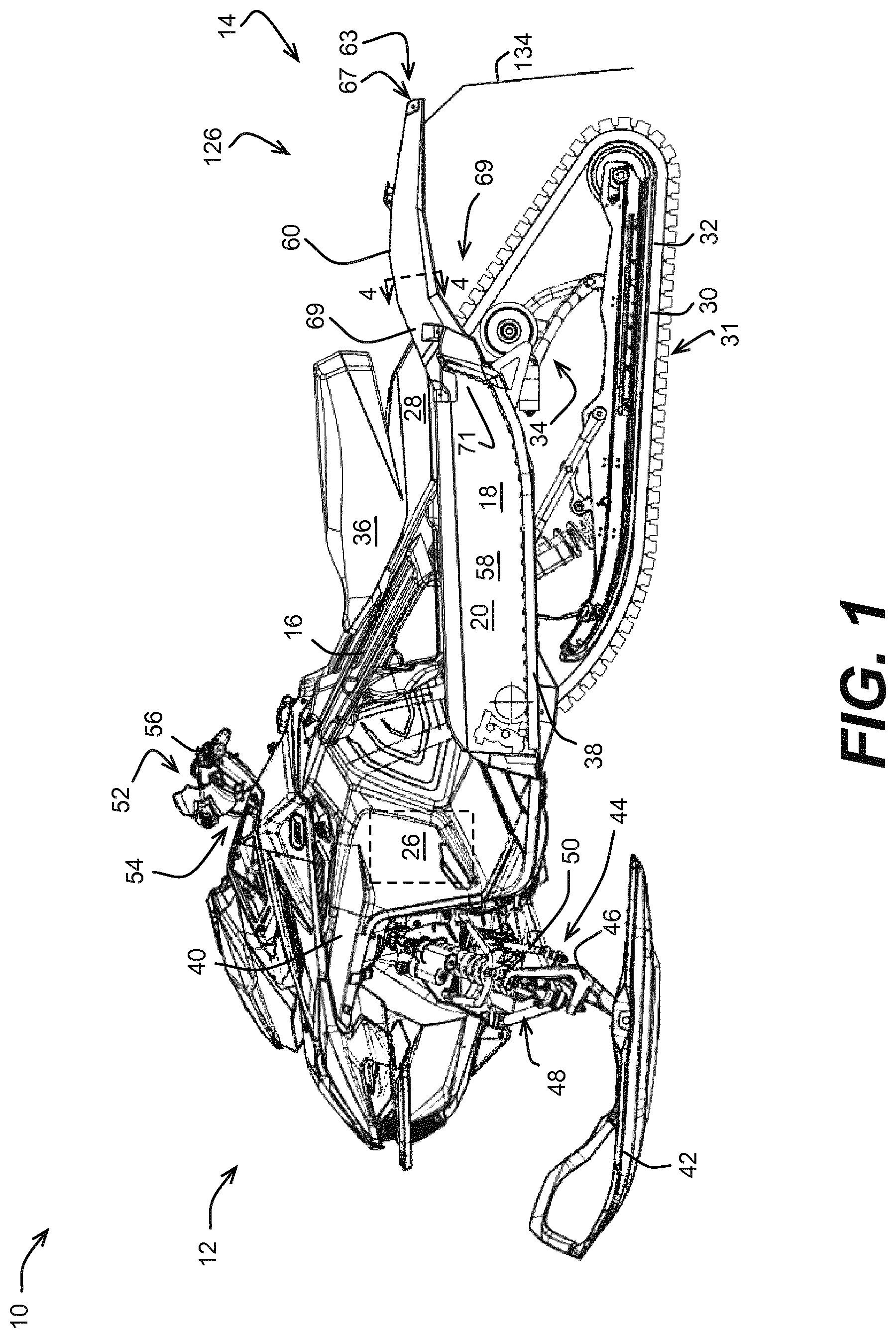 Patent US11787509 — Snowmobile with a tunnel having a bendable portion — Figure 1