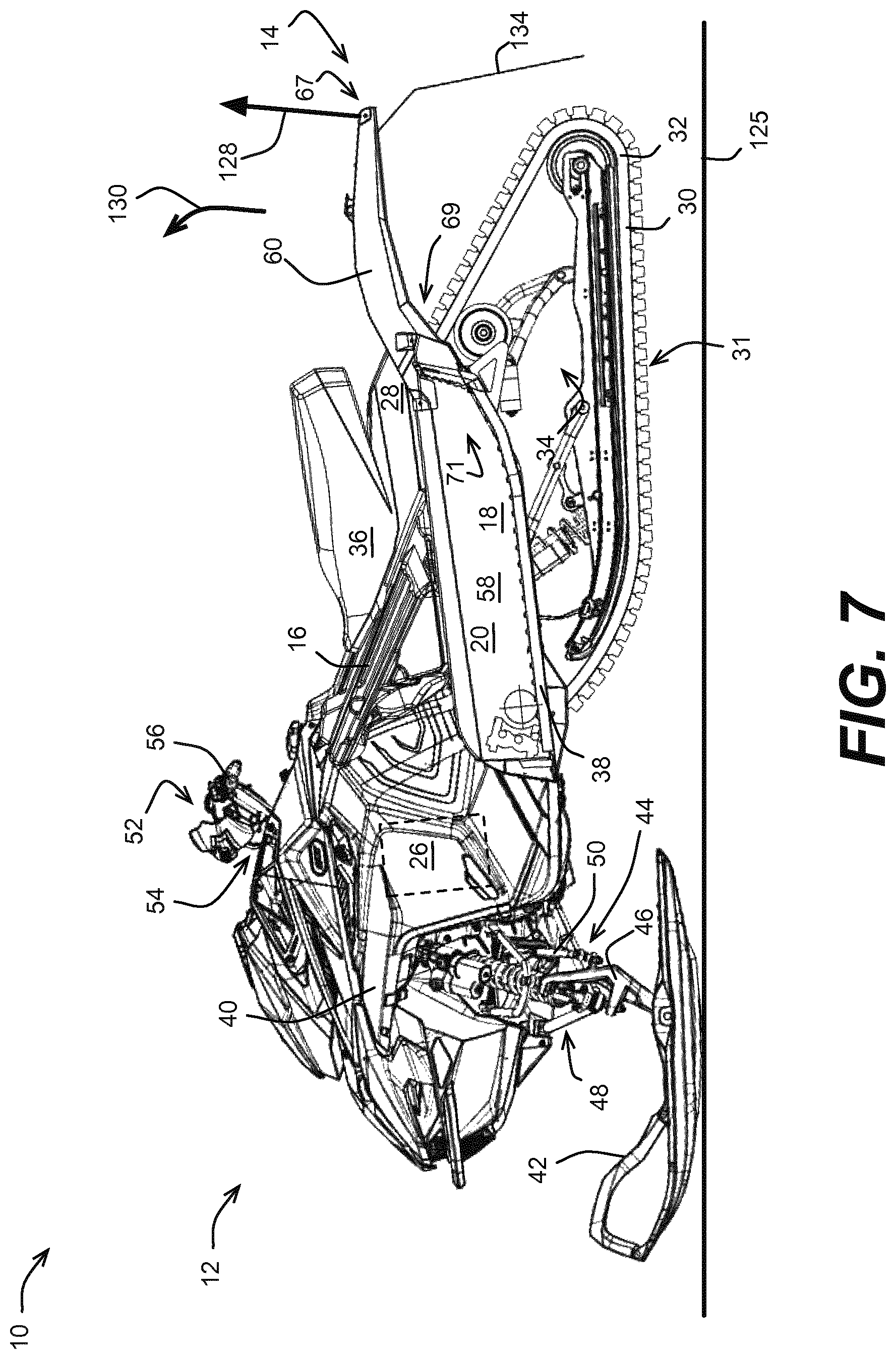 Patent US11787509 Figure 9 – Snowmobile with a tunnel having a bendable portion