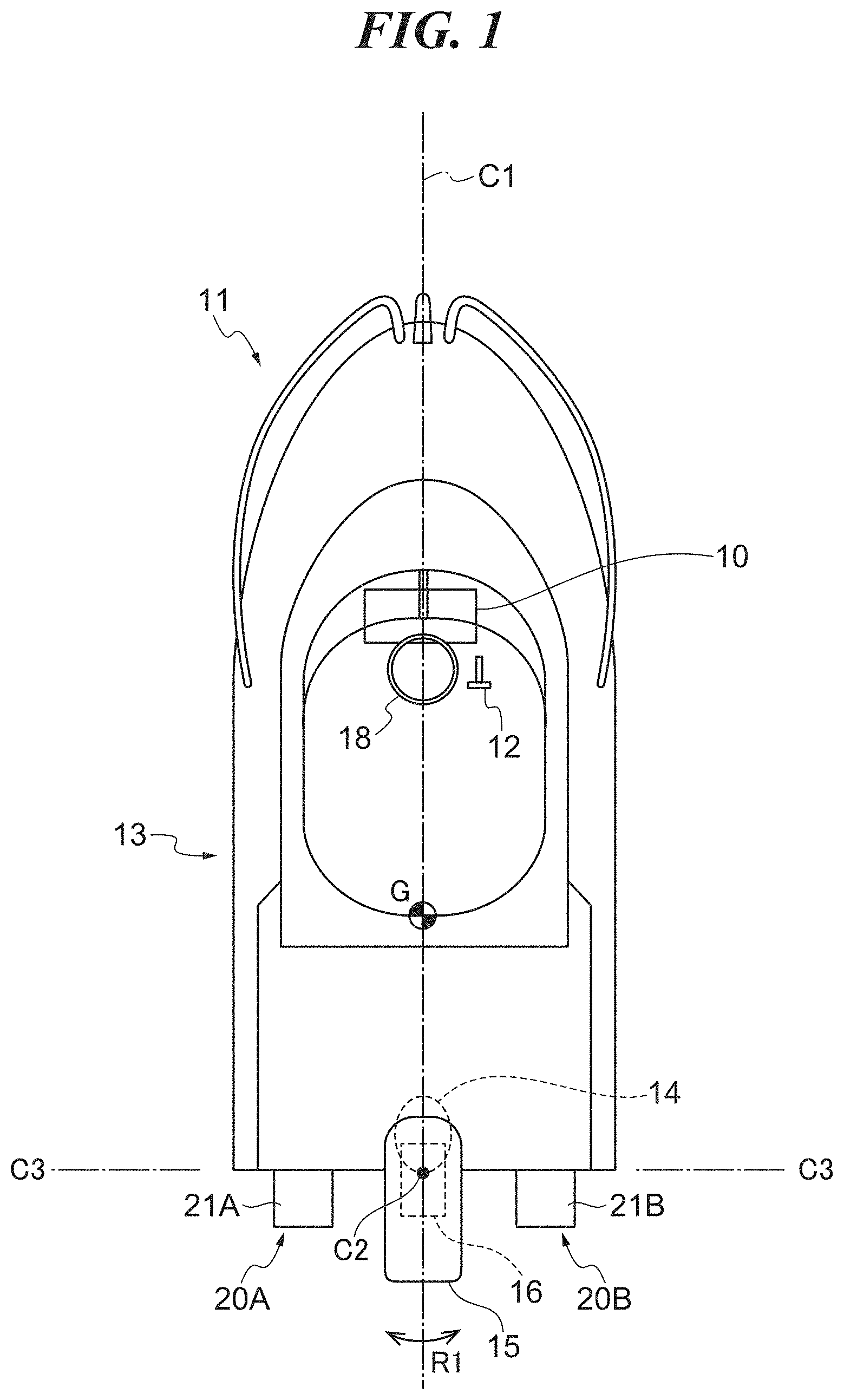 Patent US11787516 Figure 1 – Apparatus and method for steering control of marine vessel able to automatically reduce chine walk, and marine vessel