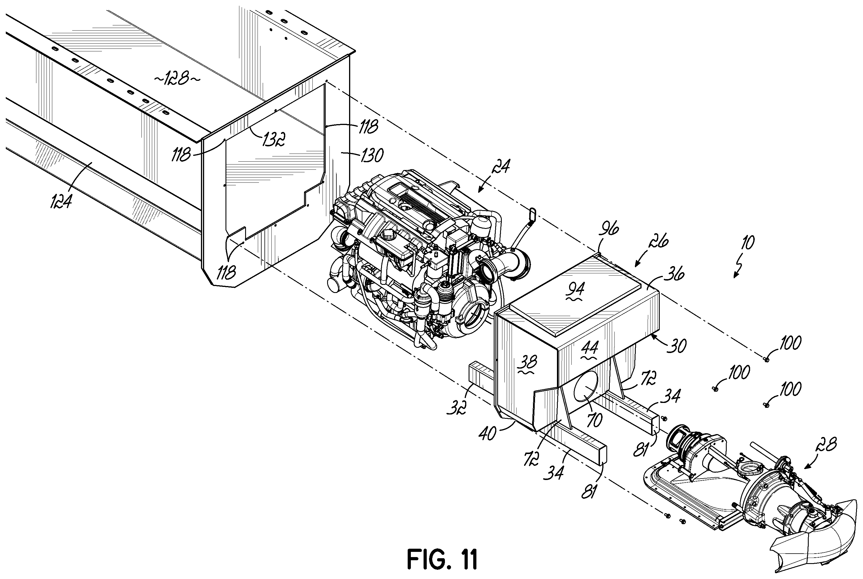 Patent US11787520 Figure 12 – Jet pump assembly and method of securing jet pump assembly to boat hull
