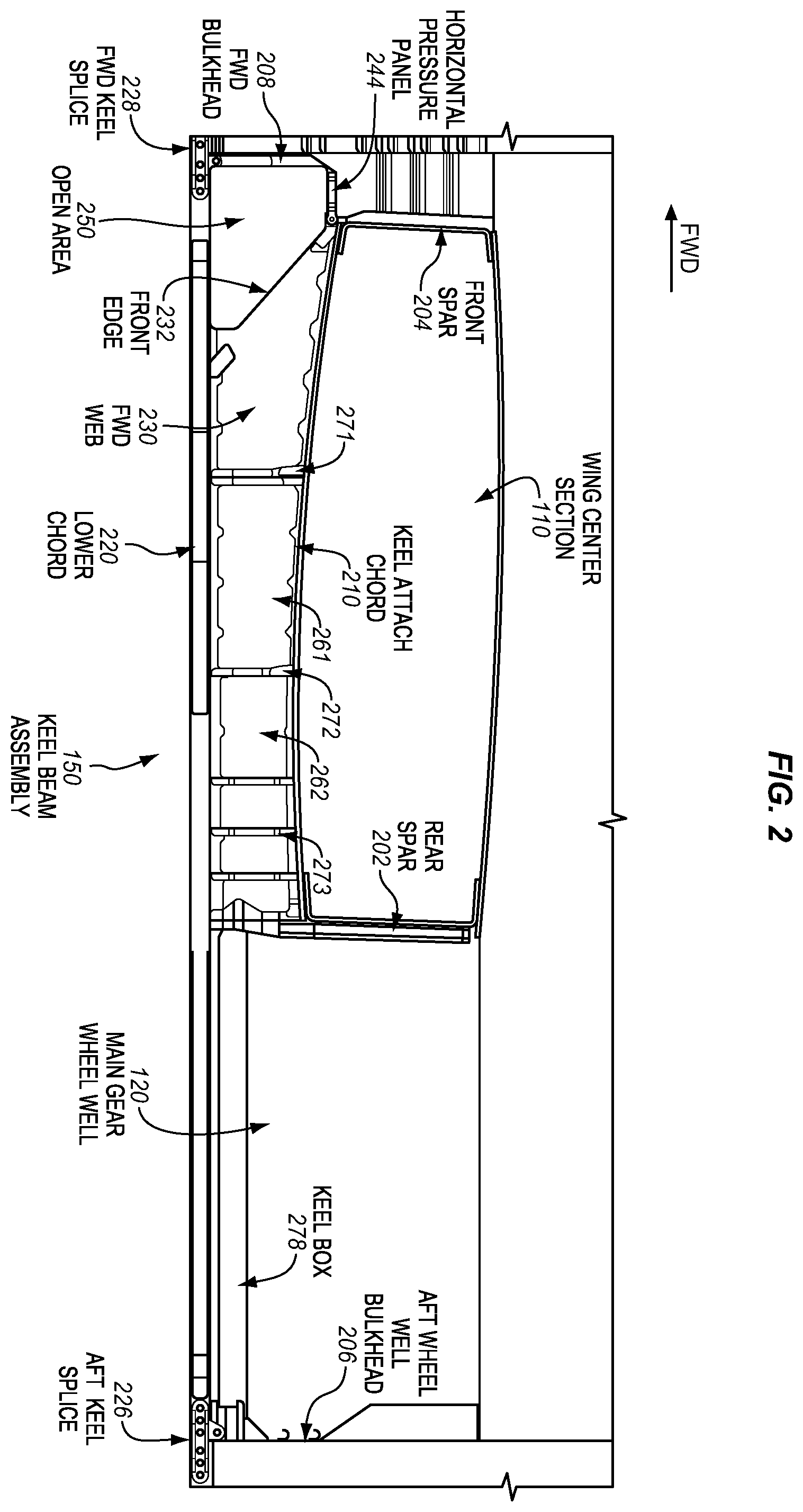 Patent US11787523 Figure 2 – Aircraft keel beam assembly