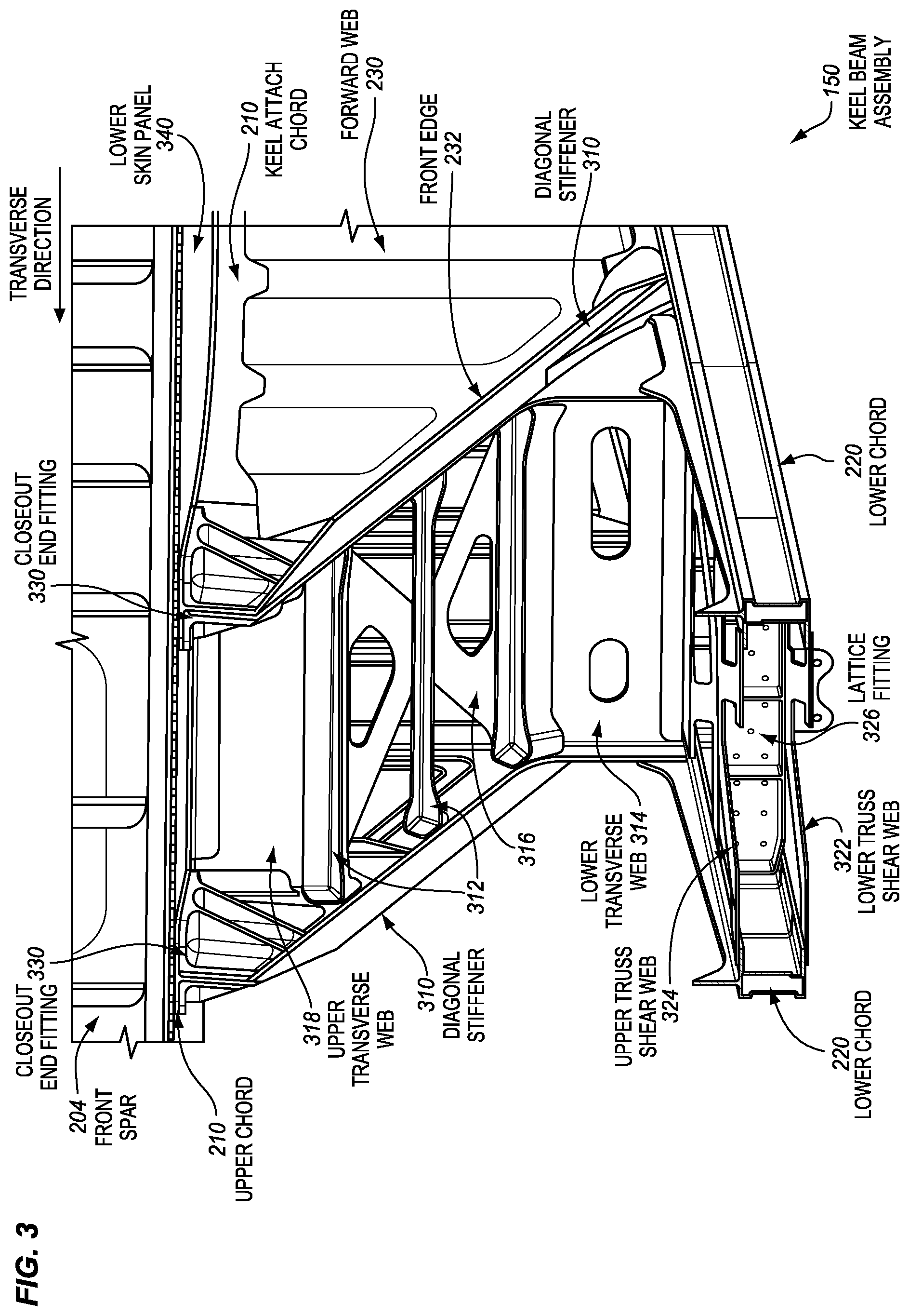 Patent US11787523 Figure 3 – Aircraft keel beam assembly