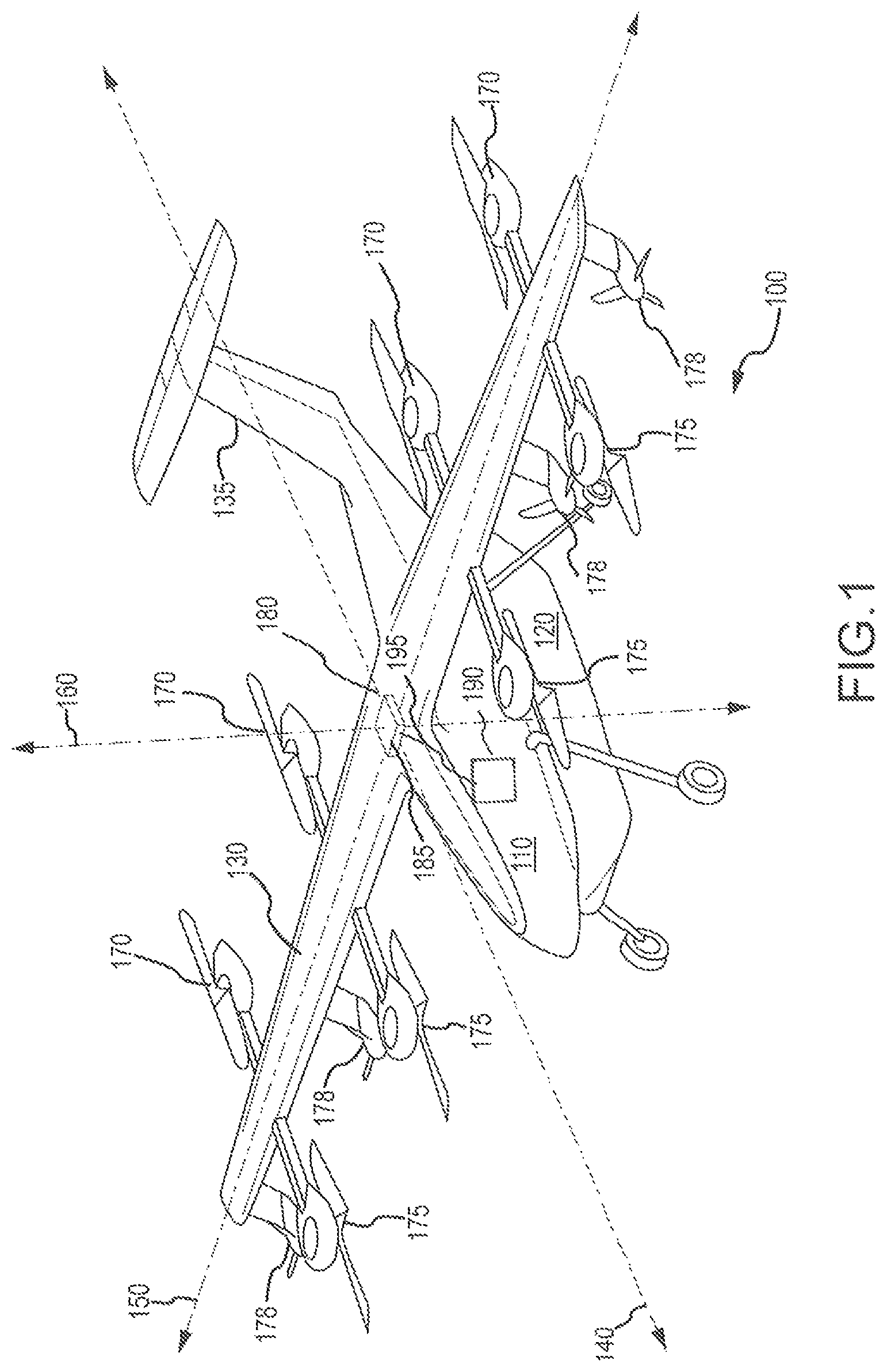 Patent US11787525 Figure 1 – Reconfigurable hybrid VTOL system