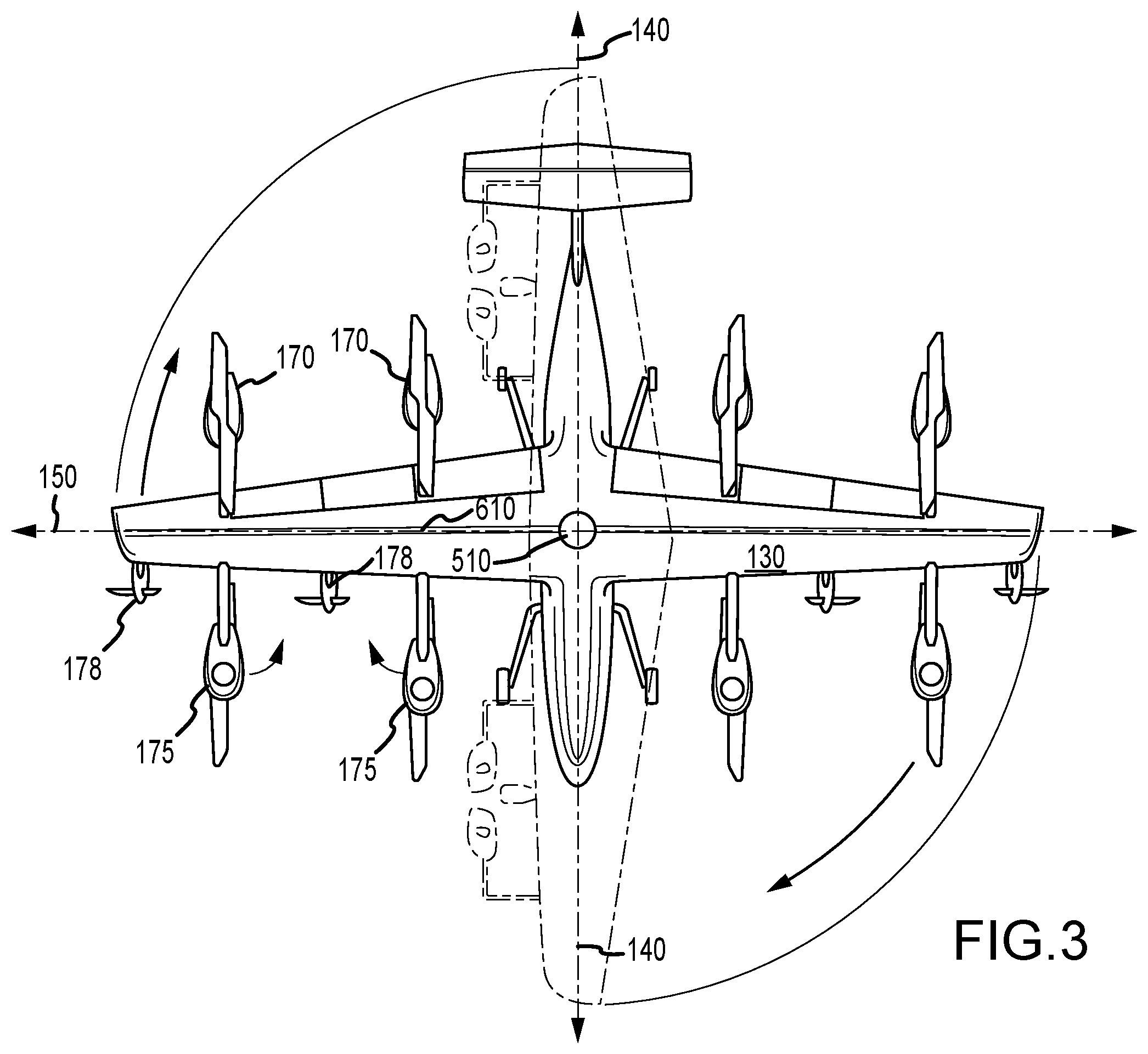 Patent US11787525 Figure 4 – Reconfigurable hybrid VTOL system