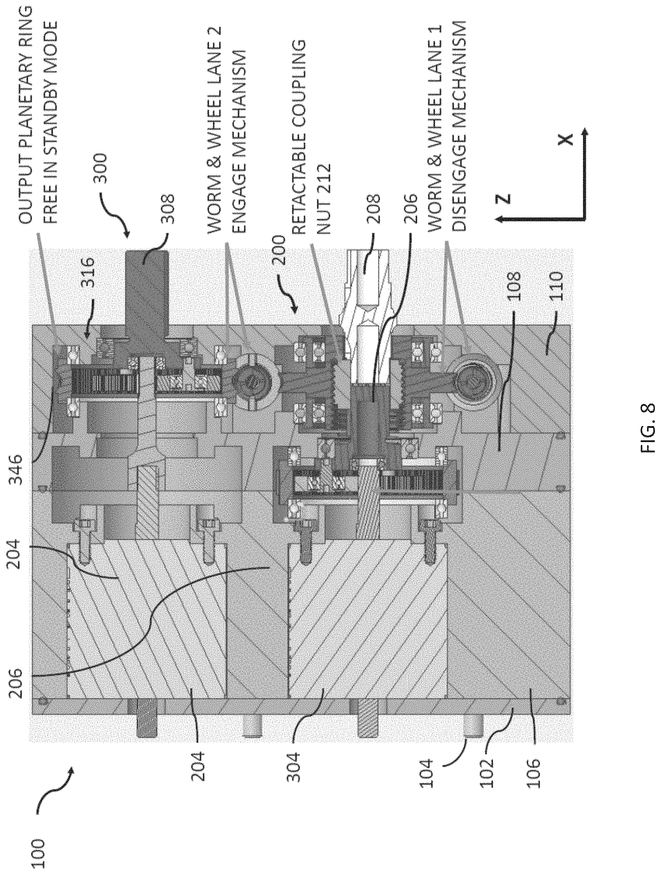 Patent US11787528 Figure 8 – Jam free dual-redundant actuator lane changer system and process