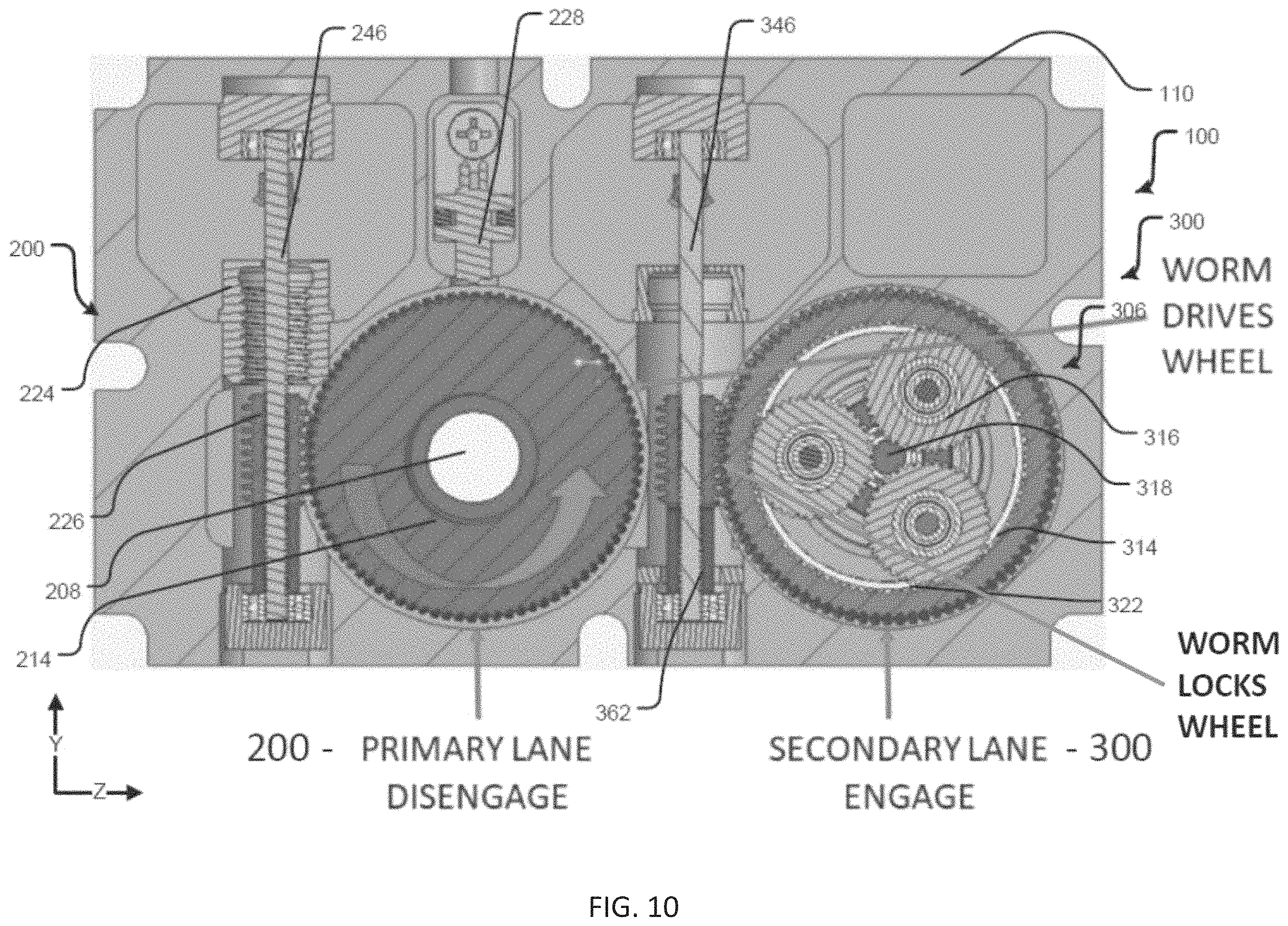 Patent US11787528 Figure 10 – Jam free dual-redundant actuator lane changer system and process