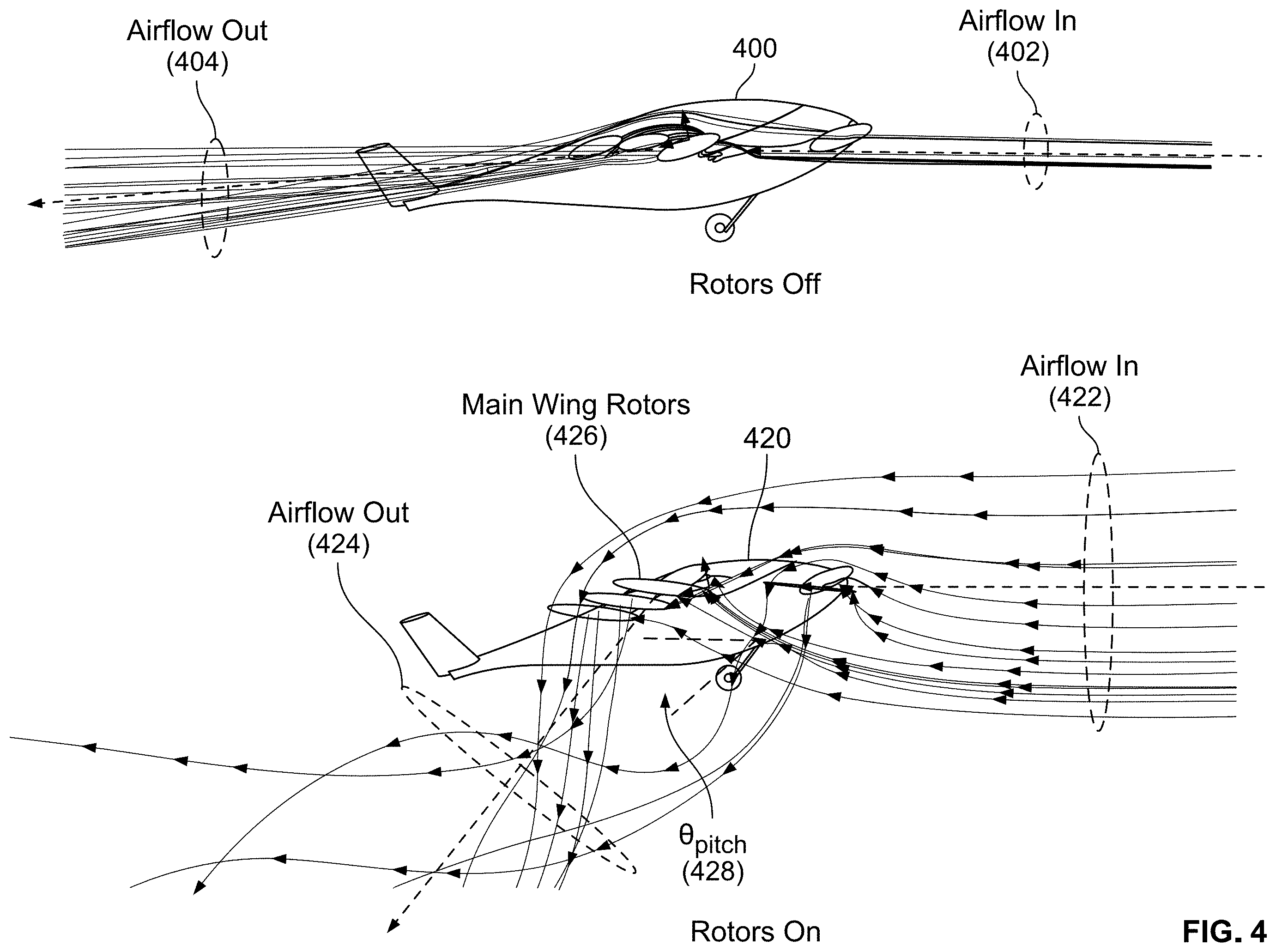 Patent US11787537 Figure 4 – Hybrid power systems for different modes of flight