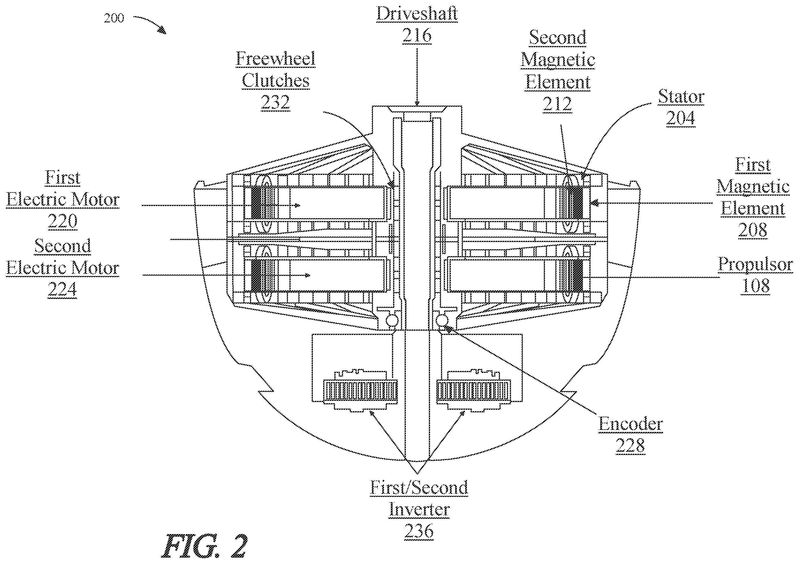 Patent US11787550 Figure 2 – Propulsor assembly powered by a dual motor system
