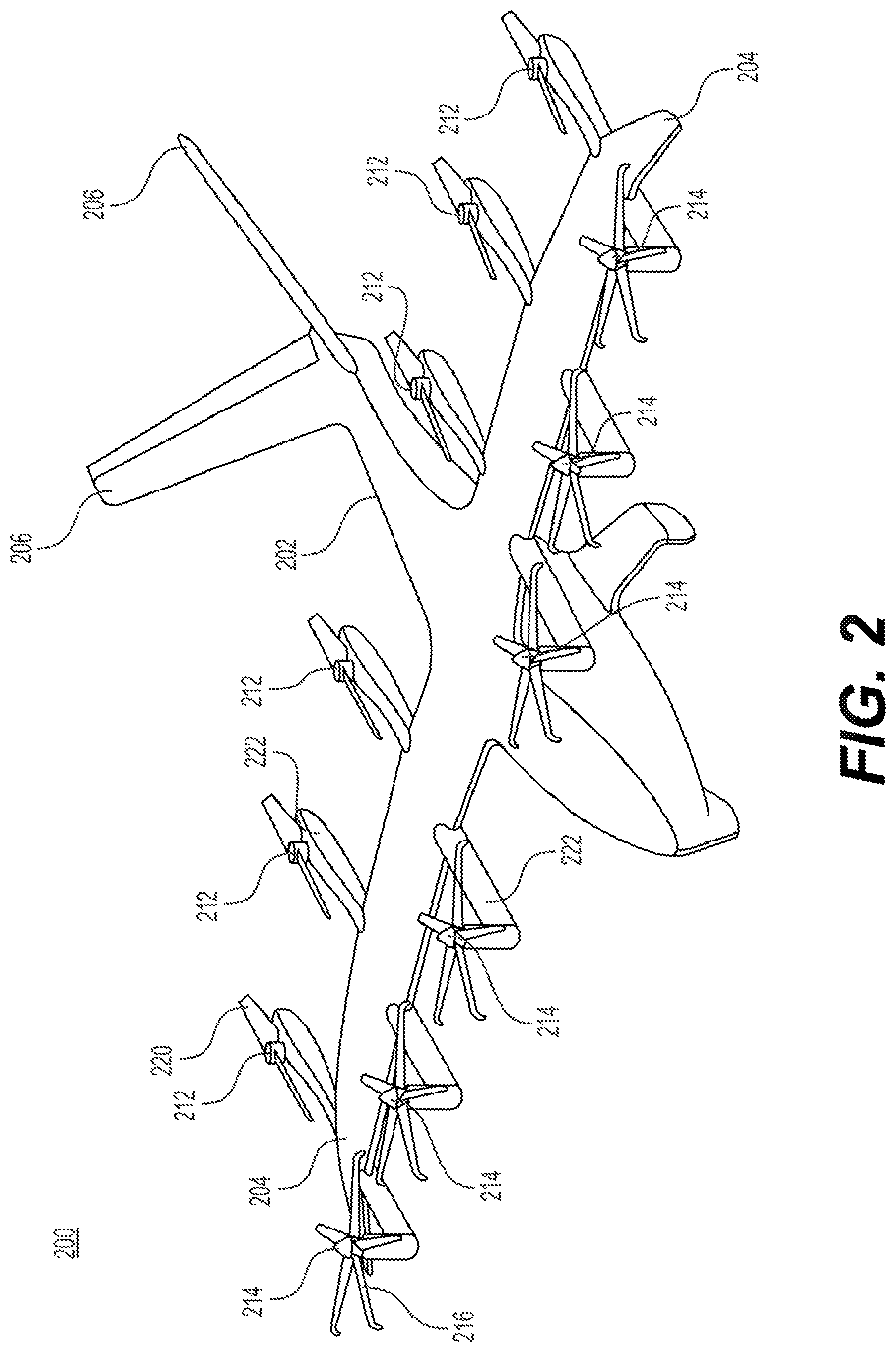 Patent US11787551 Figure 2 – Vertical takeoff and landing aircraft electric engine configuration