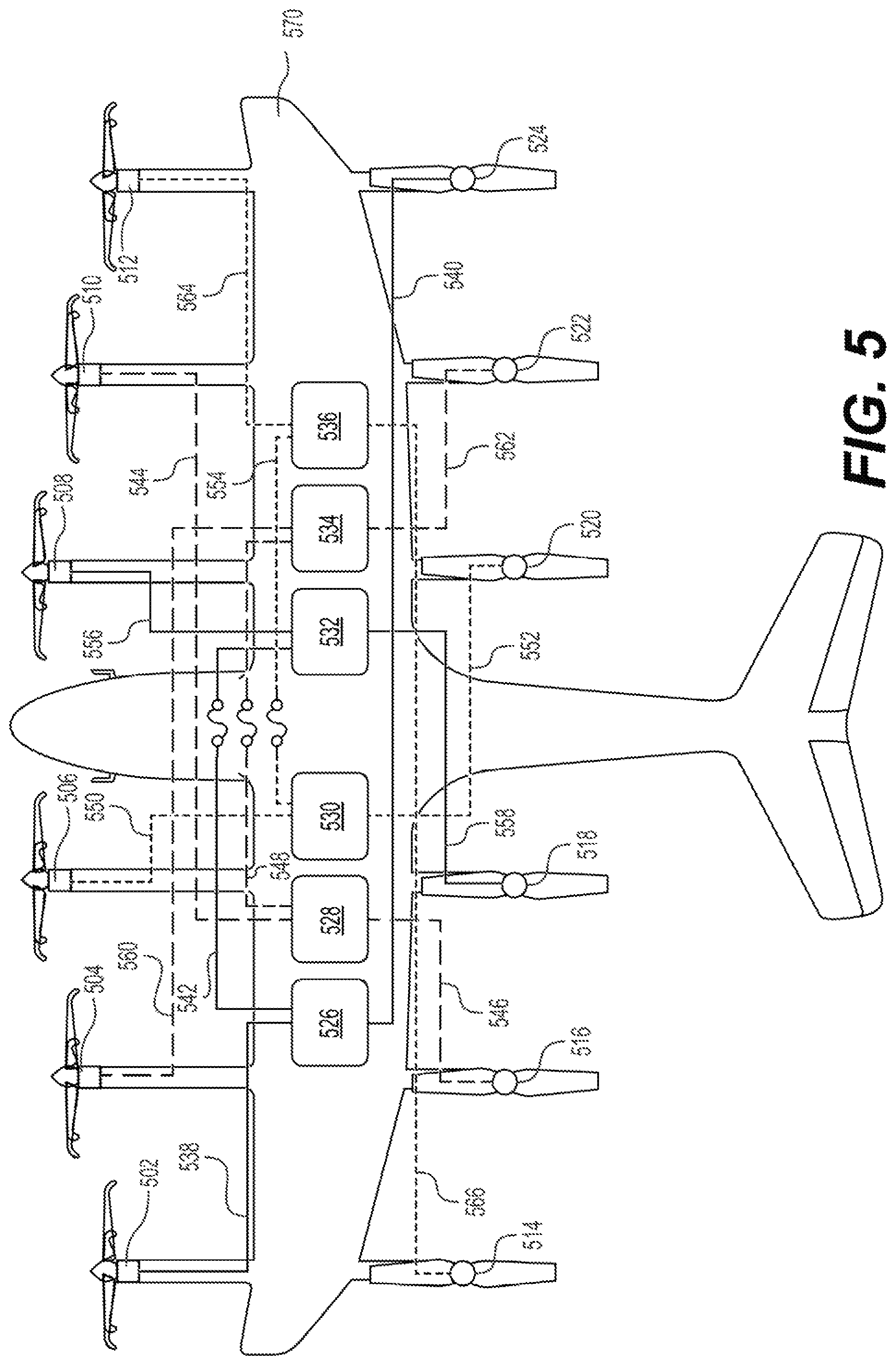Patent US11787551 Figure 5 – Vertical takeoff and landing aircraft electric engine configuration