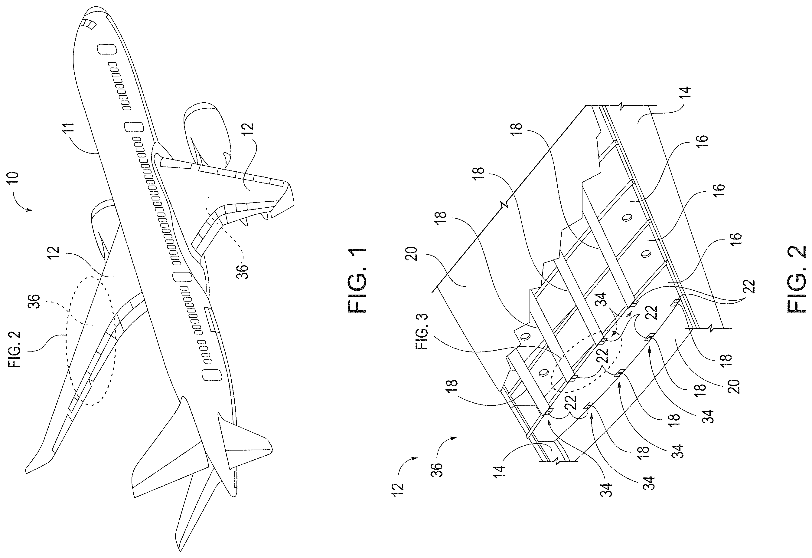 Patent US11787555 Figure 1 – Fuel dams, aircraft wing boxes, aircraft, and methods of assembling aircraft wings