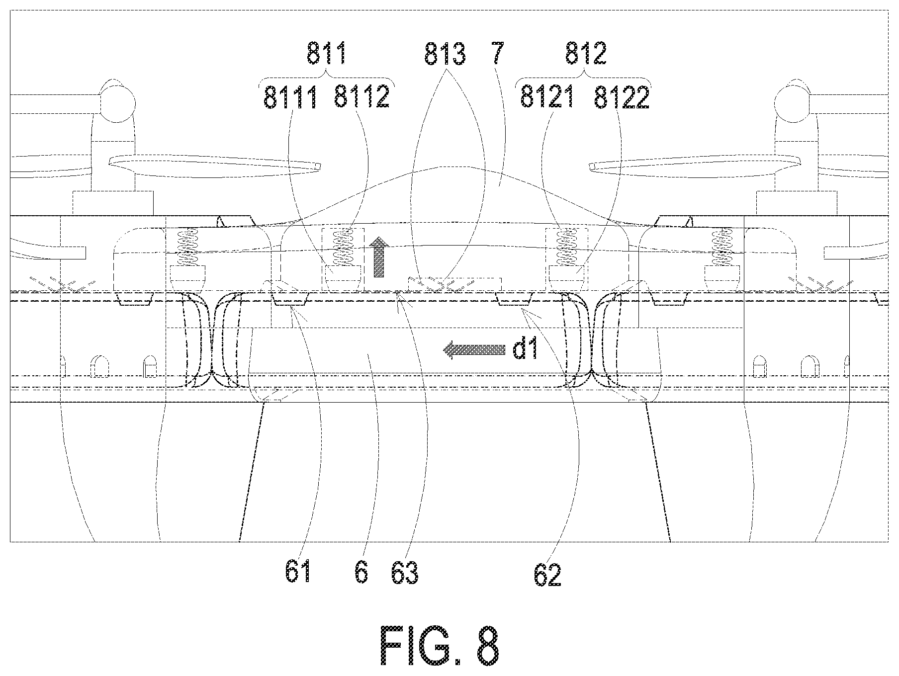 Patent US11787566 Figure 8 – Drone and battery exchange system thereof