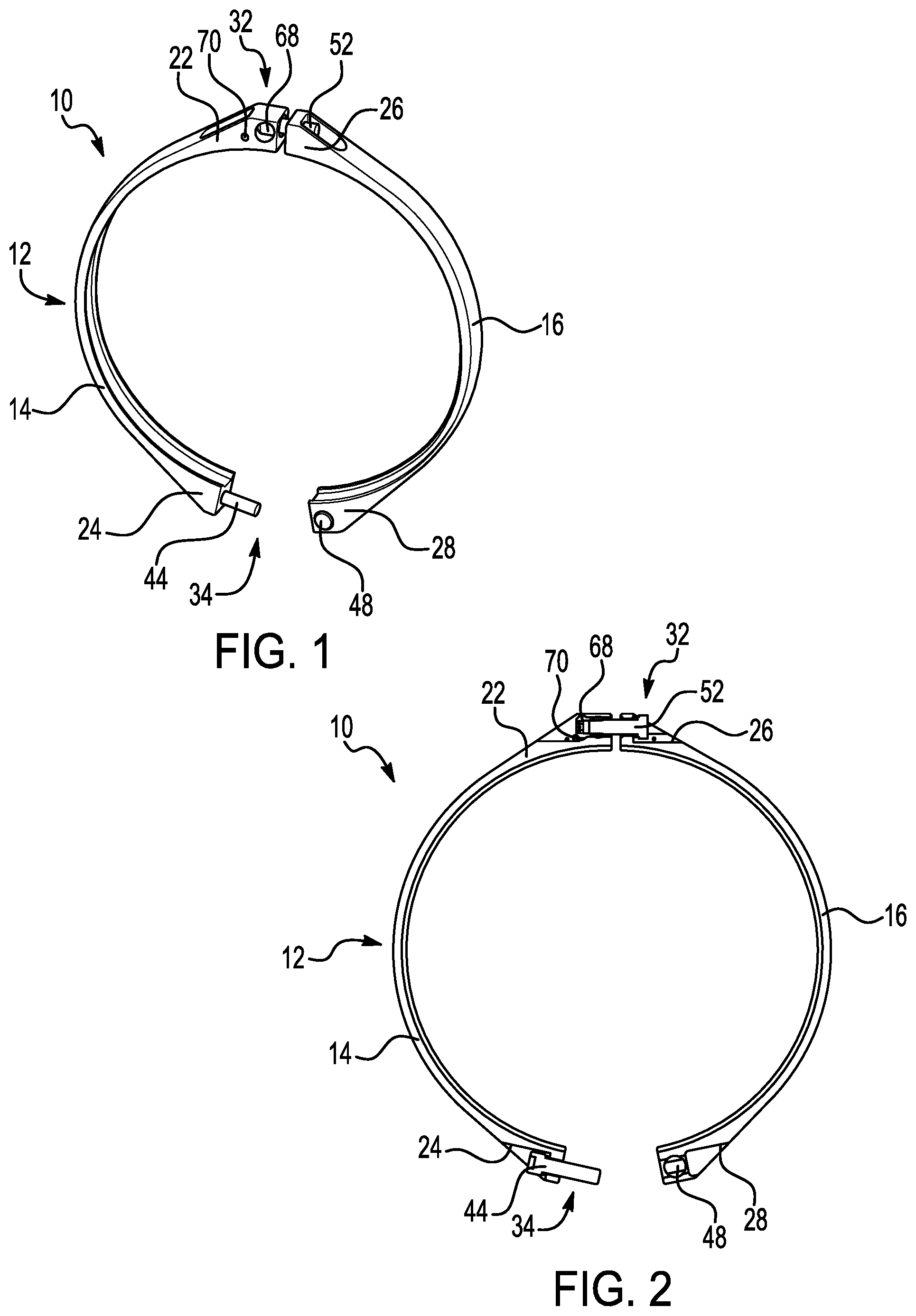 Patent US11787570 Figure 1 – Multi-part Marman band clamp with retainer