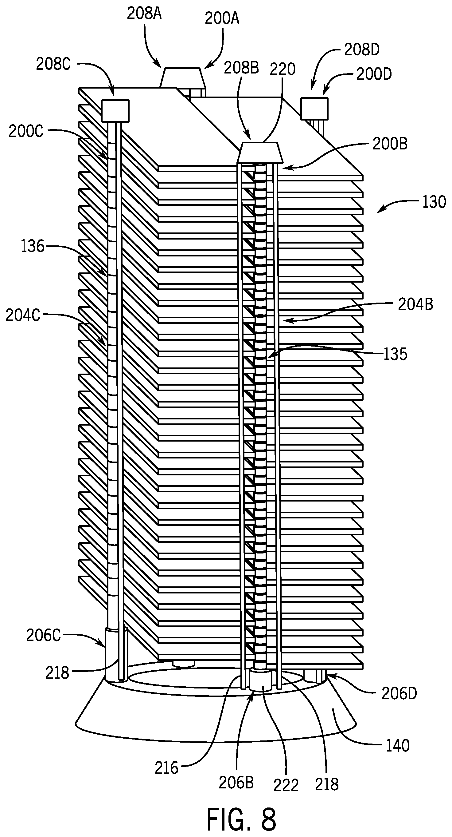 Patent US11787572 Figure 8 – Spacecraft stack assembly configured for stacking, securing, and releasing spacecraft