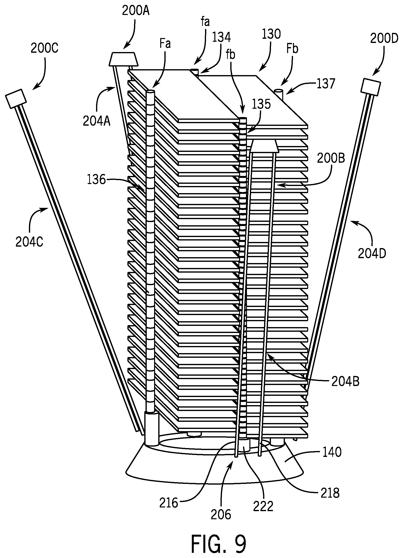 Patent US11787572 Figure 9 – Spacecraft stack assembly configured for stacking, securing, and releasing spacecraft