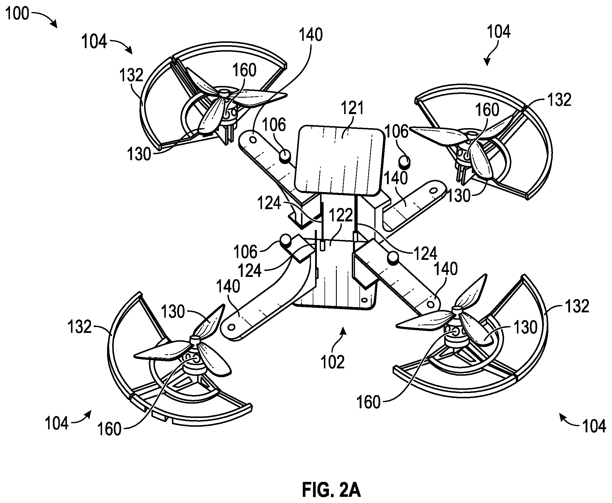 Patent US11787574 Figure 2 – Systems and methods for a spring-augmented quadrotor for interactions with constrained environments