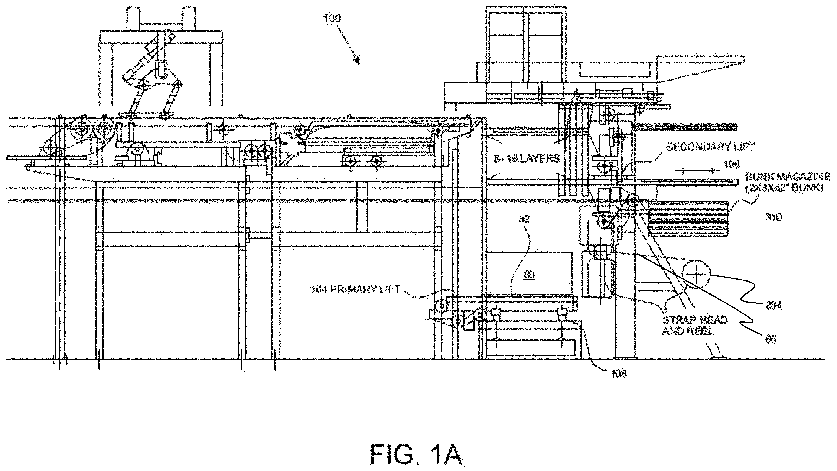 Patent US11787584 Figure 2 – Stacking and strapping system for lumber packages