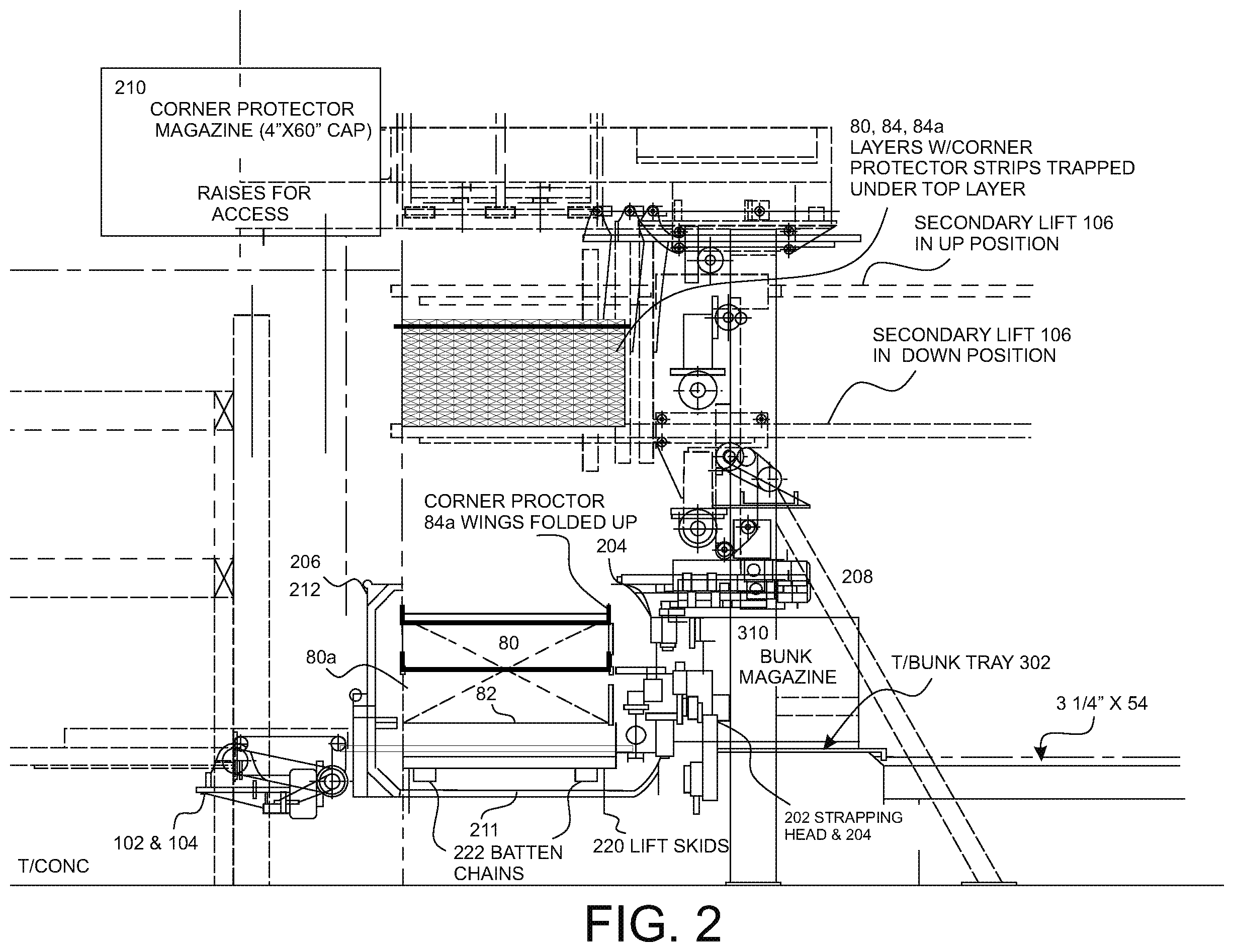 Patent US11787584 Figure 3 – Stacking and strapping system for lumber packages