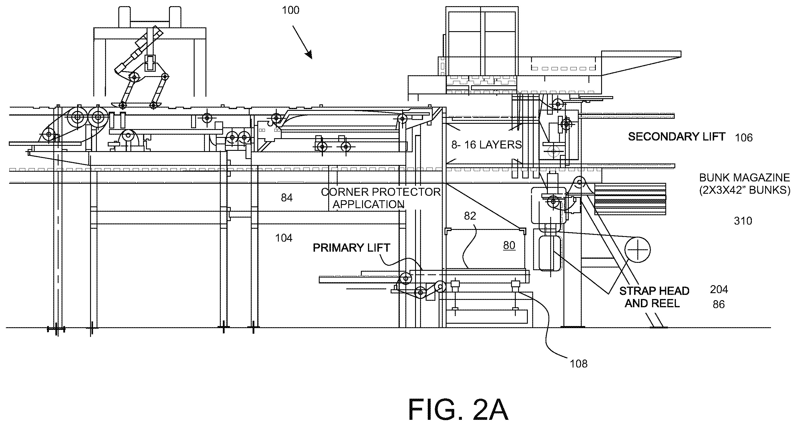 Patent US11787584 Figure 4 – Stacking and strapping system for lumber packages