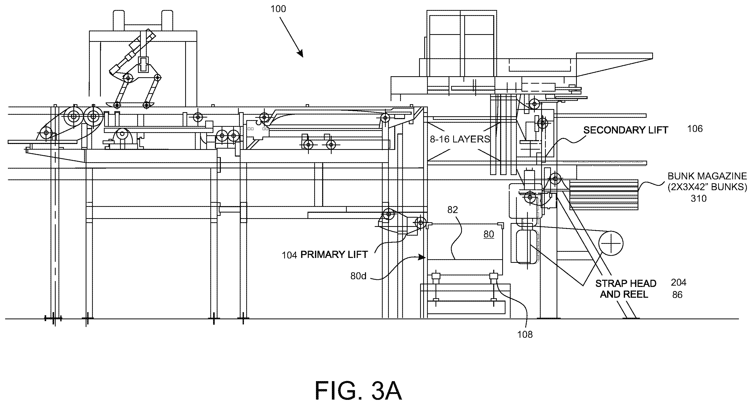 Patent US11787584 Figure 6 – Stacking and strapping system for lumber packages