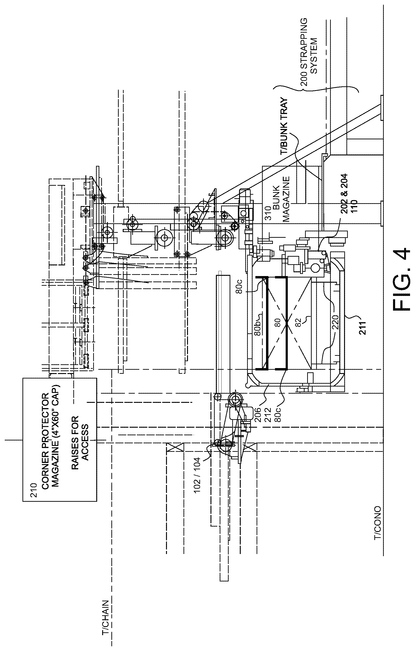 Patent US11787584 Figure 7 – Stacking and strapping system for lumber packages