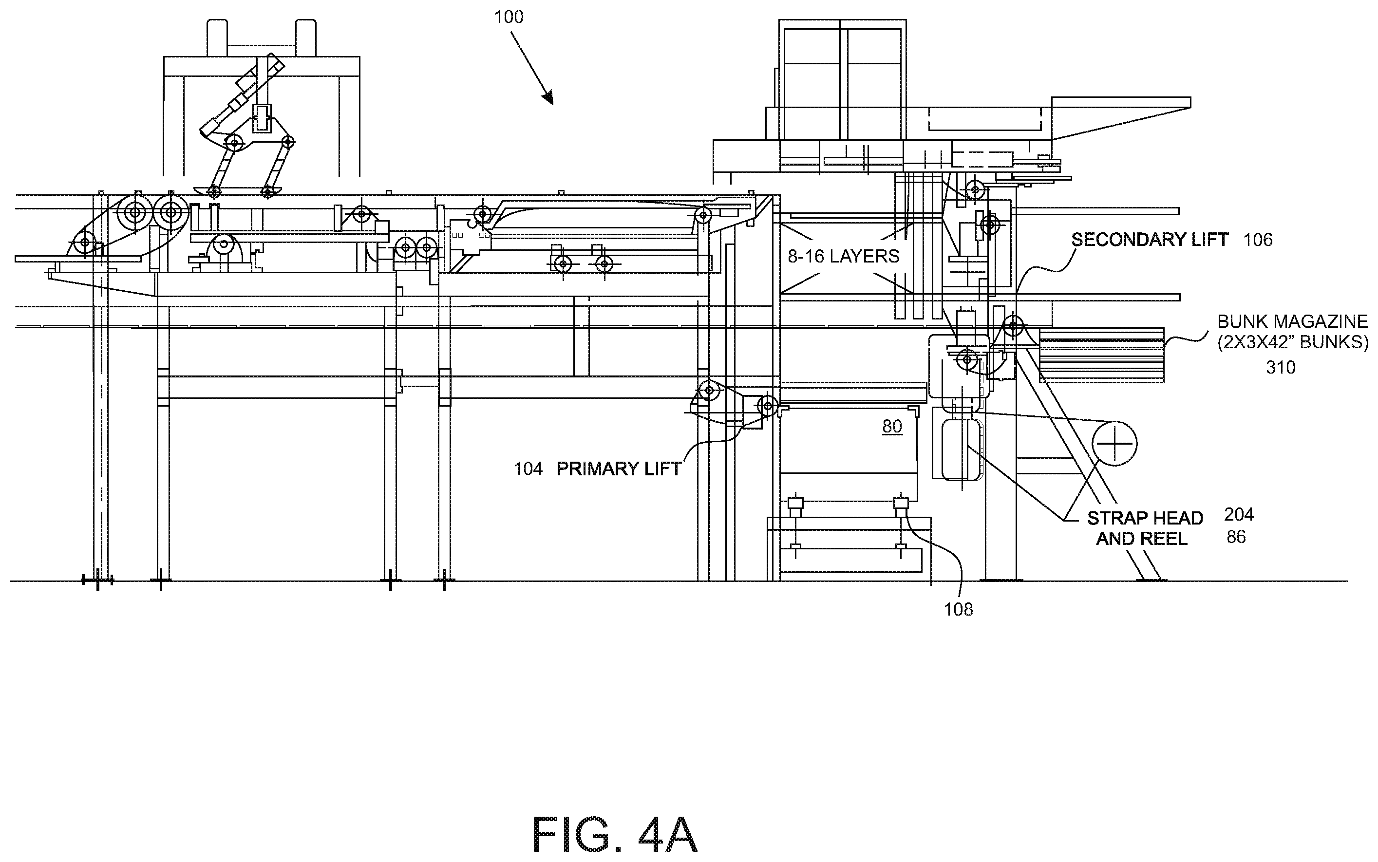 Patent US11787584 Figure 8 – Stacking and strapping system for lumber packages