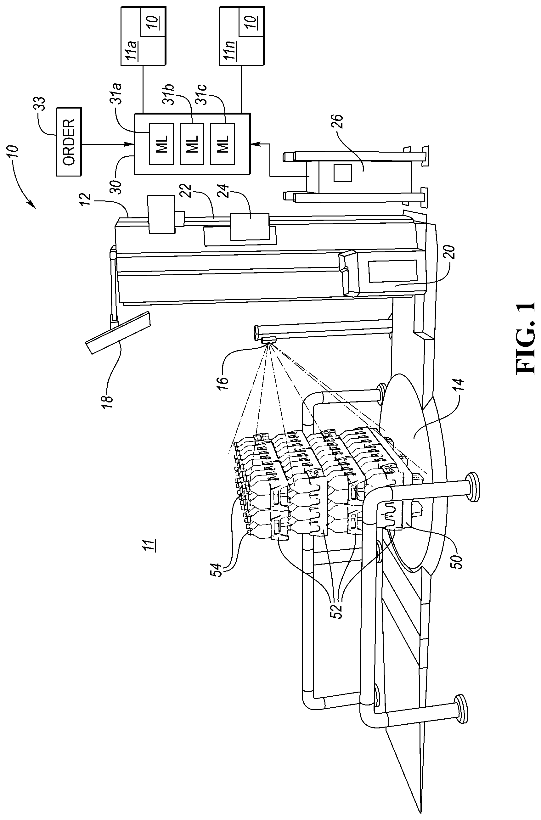 Patent US11787585 Figure 1 – Pallet wrapper and imaging system