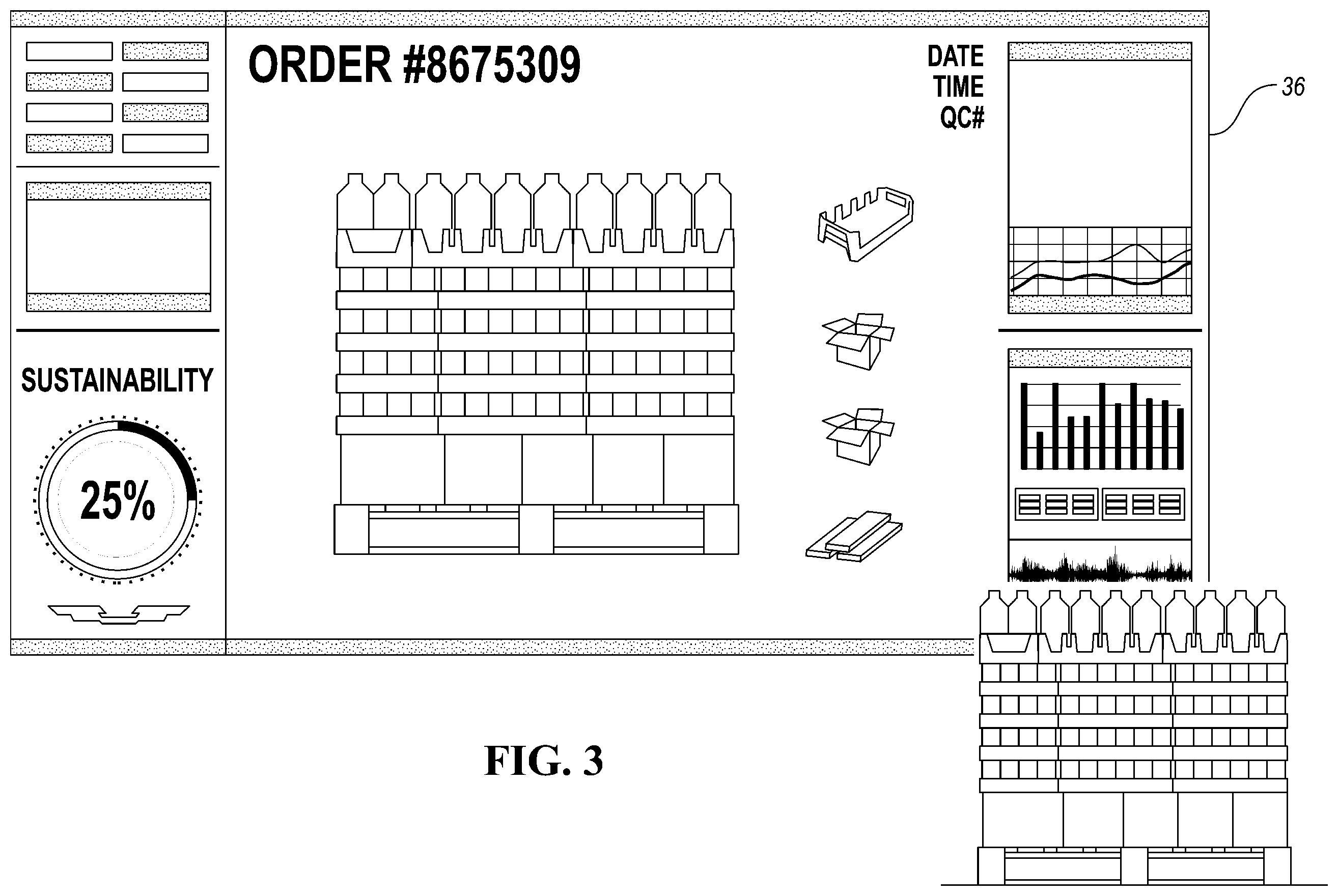 Patent US11787585 Figure 3 – Pallet wrapper and imaging system