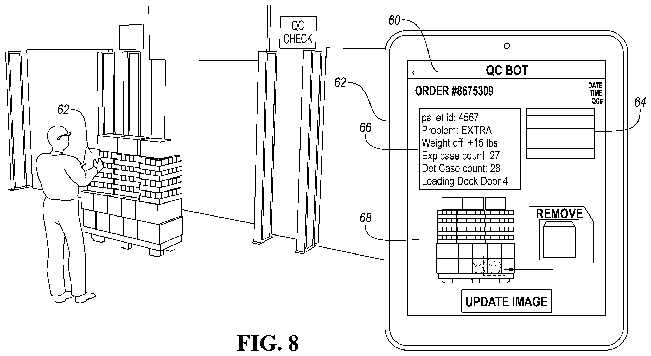 Patent US11787585 Figure 11 – Pallet wrapper and imaging system