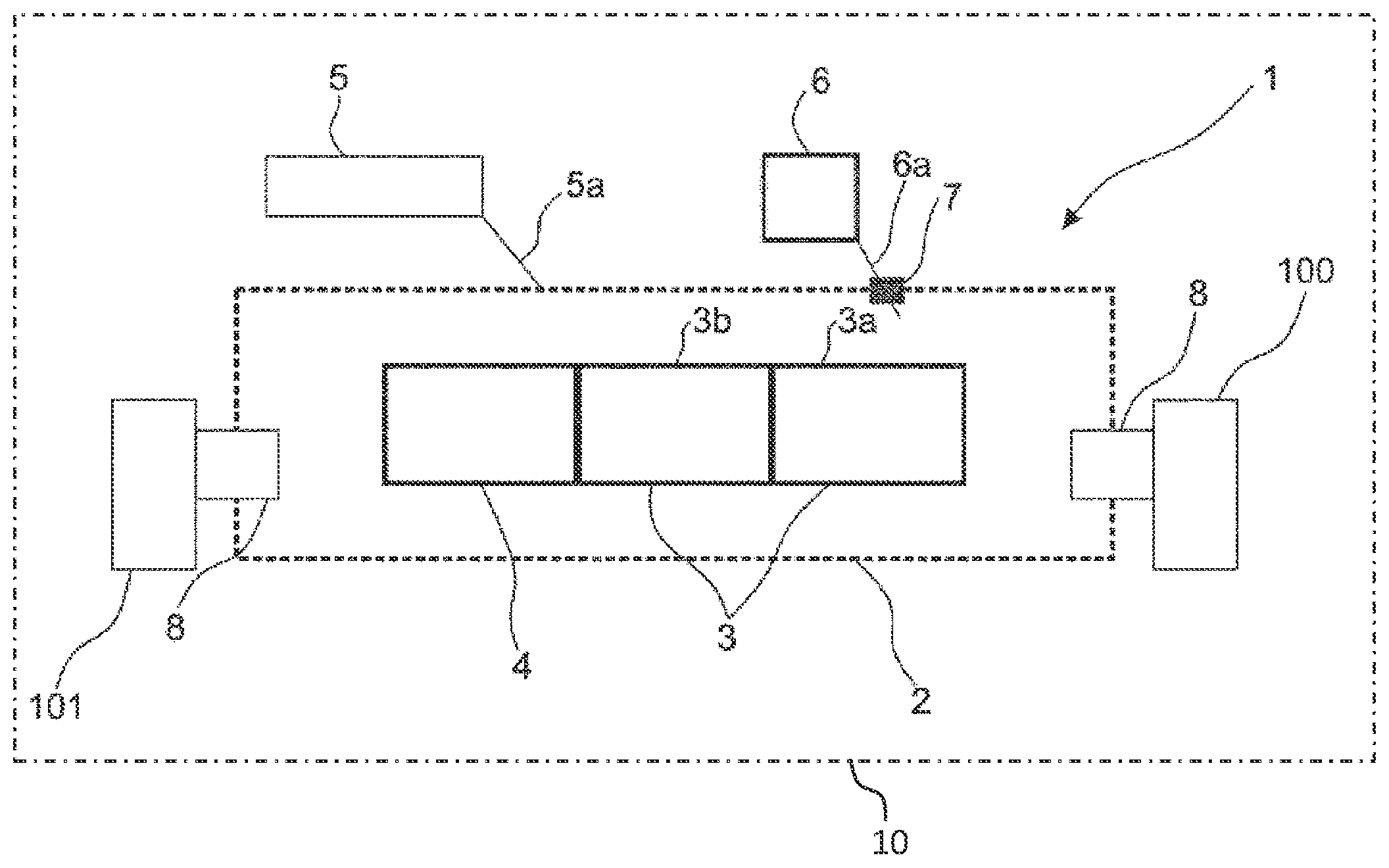 Patent US11787586 Figure 1 – Housed line for processing and packaging food