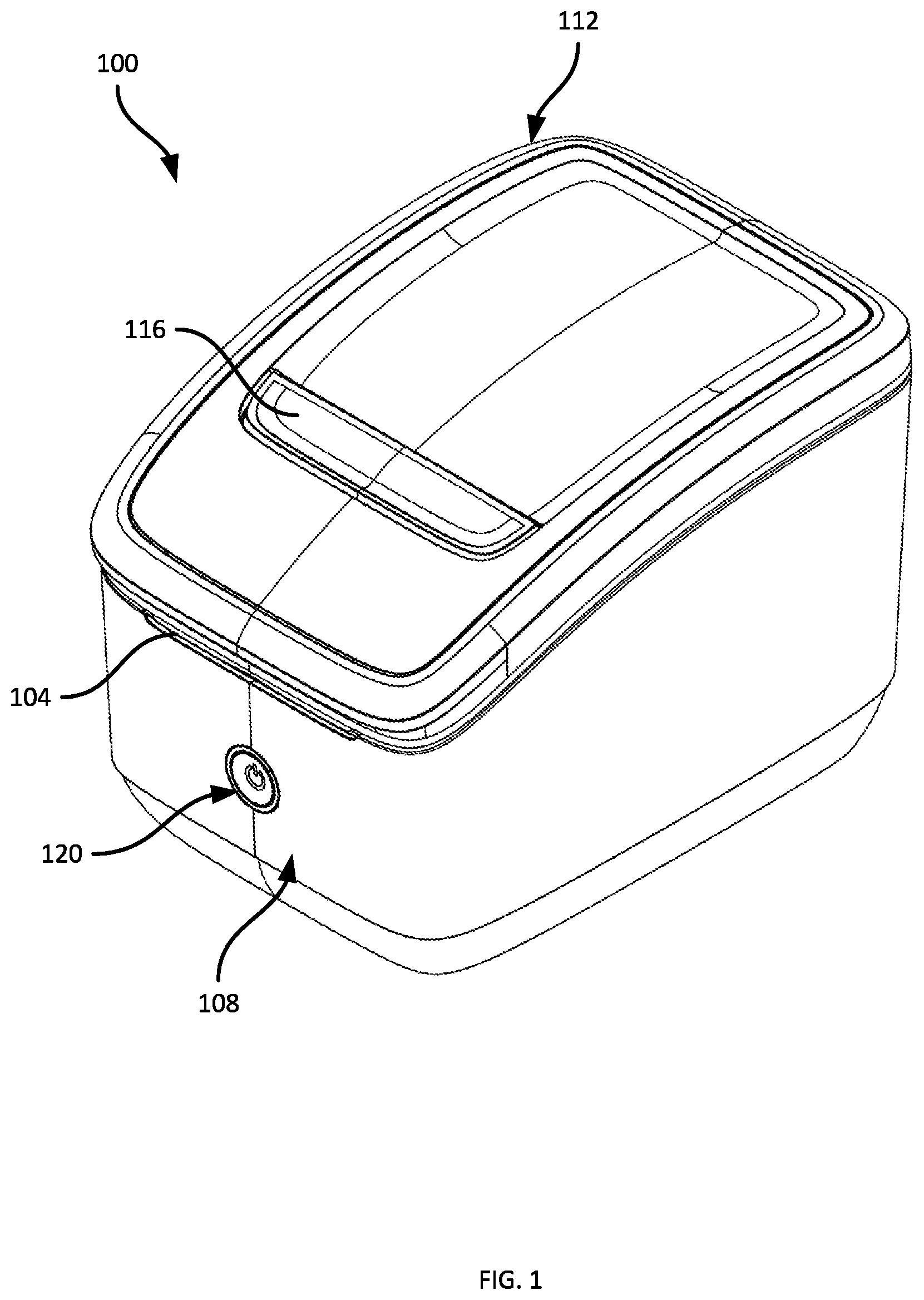 Patent US11787588 Figure 1 – Indicator assembly for media processing devices