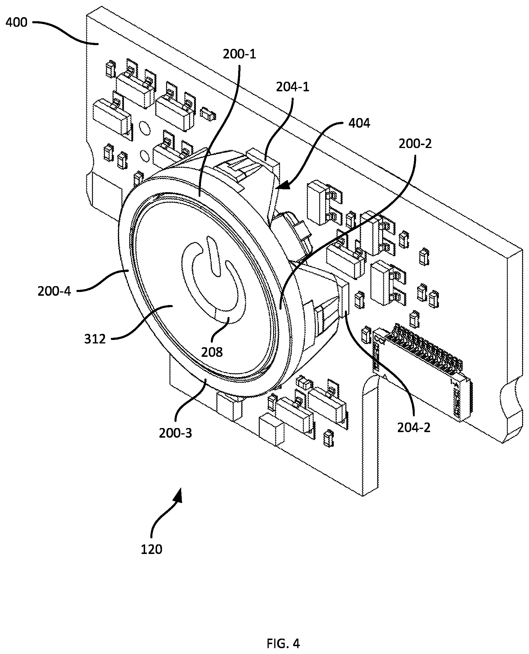 Patent US11787588 Figure 4 – Indicator assembly for media processing devices
