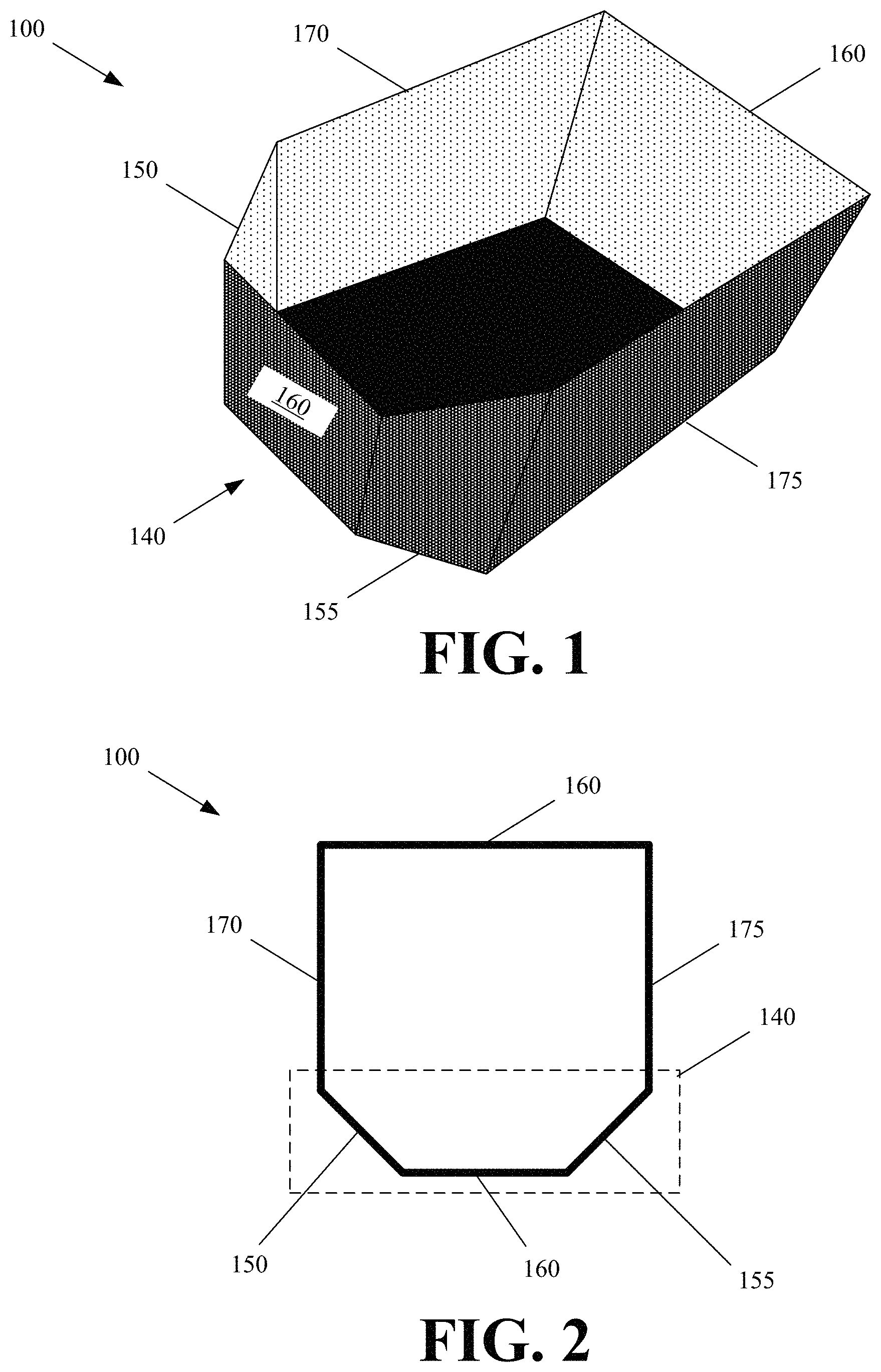 Patent US11787590 Figure 1 – Container with alignment correcting end for misaligned placement with a displacing robotic element
