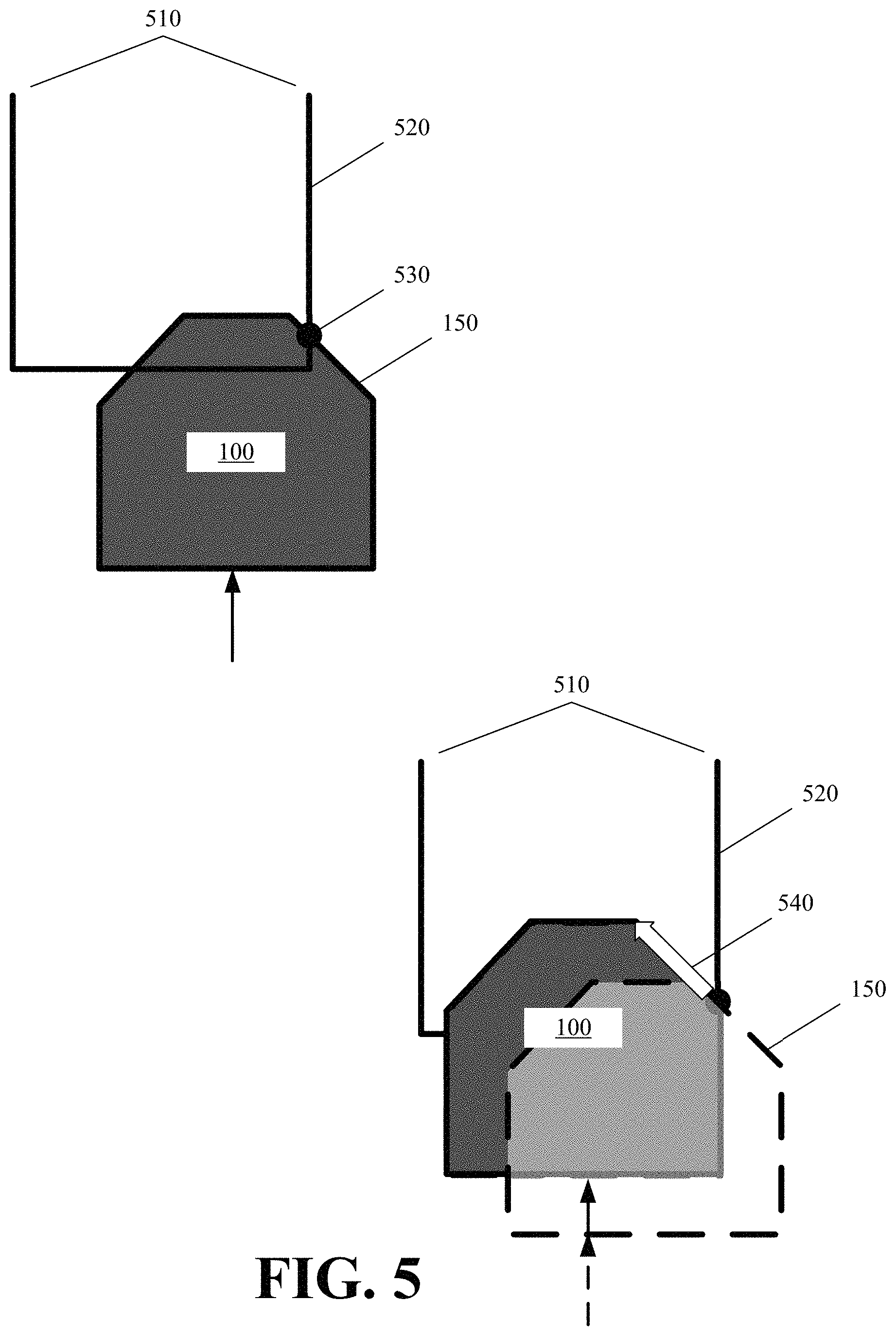Patent US11787590 Figure 4 – Container with alignment correcting end for misaligned placement with a displacing robotic element