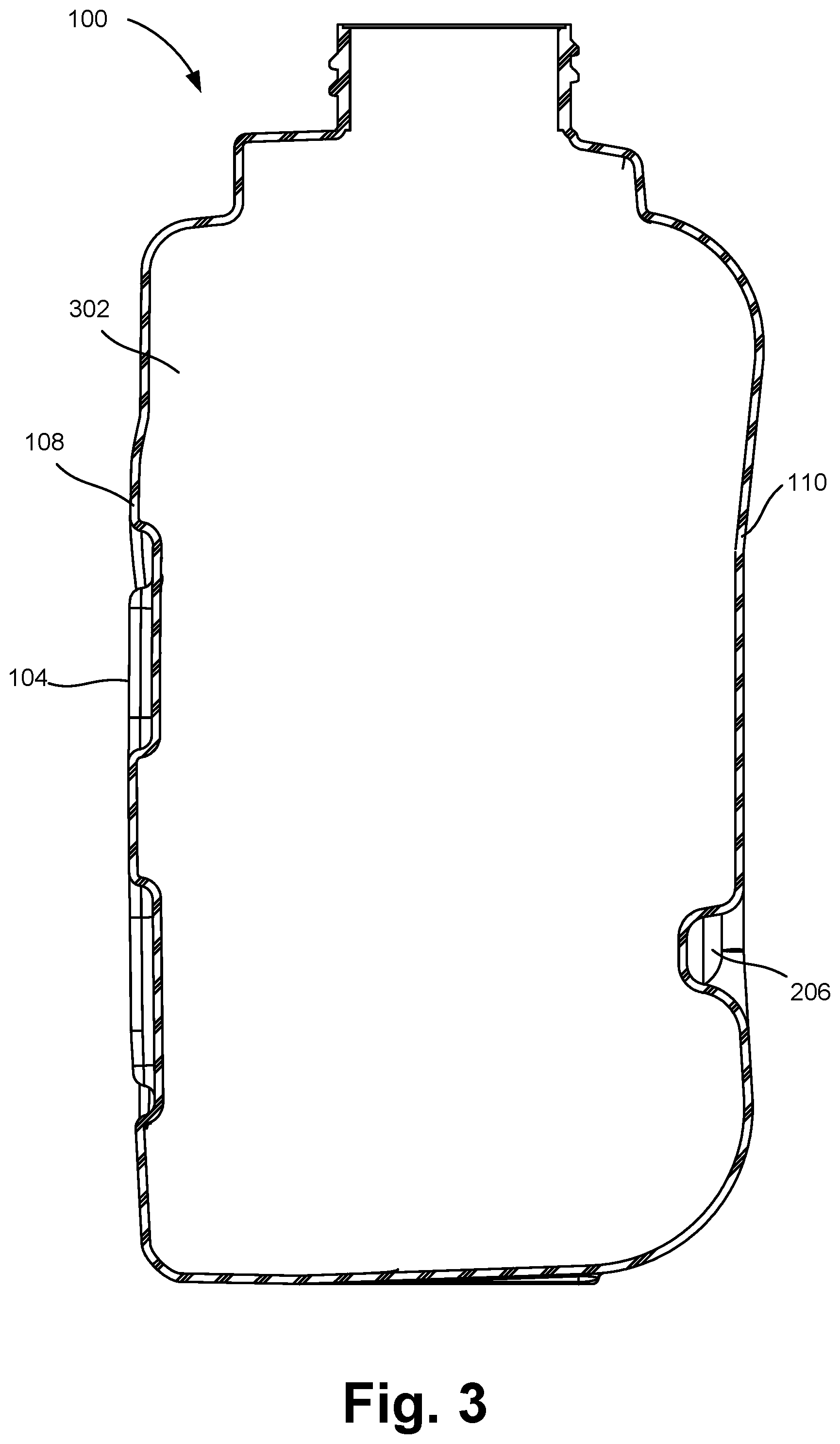Patent US11787591 Figure 3 – Composition container with front surface preserving recess