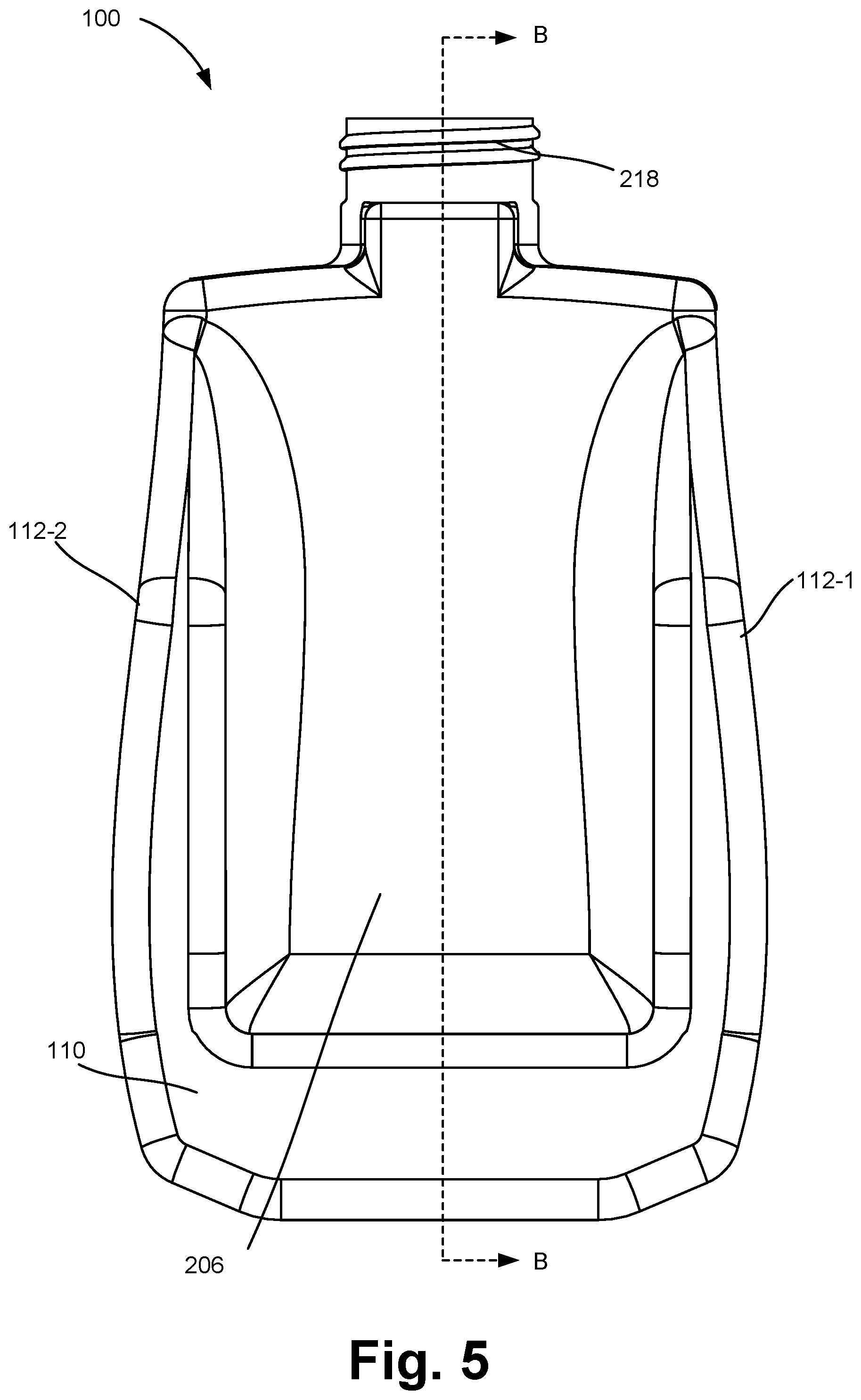 Patent US11787591 Figure 5 – Composition container with front surface preserving recess