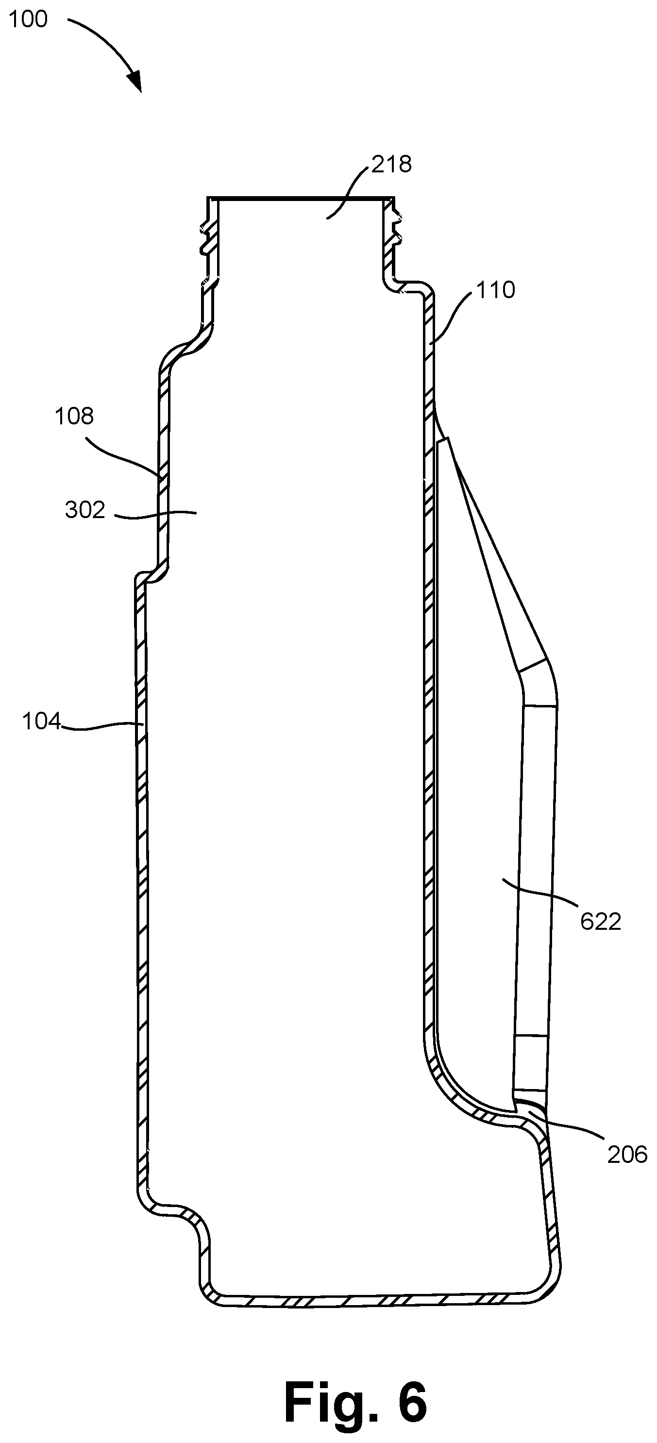 Patent US11787591 Figure 6 – Composition container with front surface preserving recess