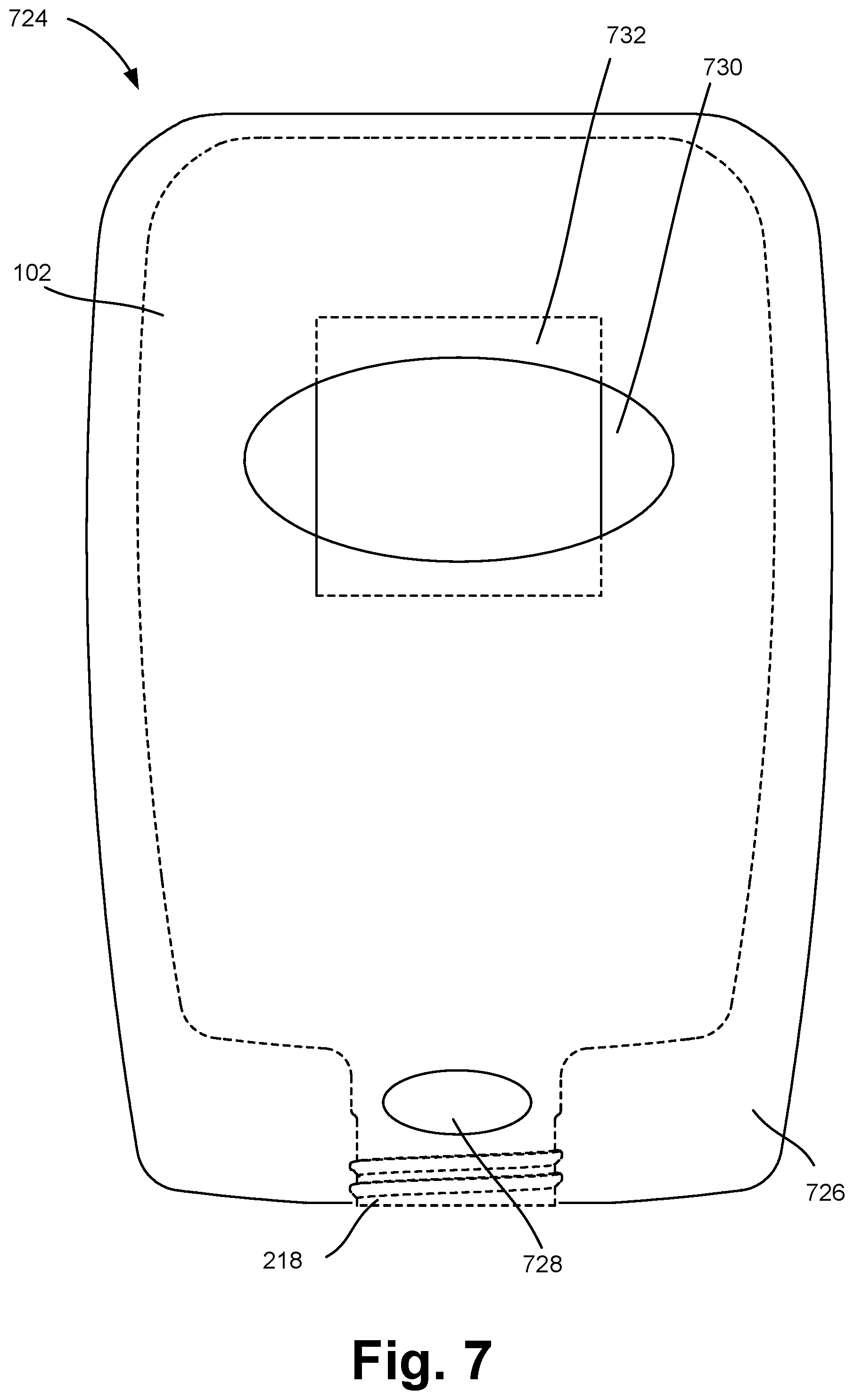 Patent US11787591 Figure 7 – Composition container with front surface preserving recess