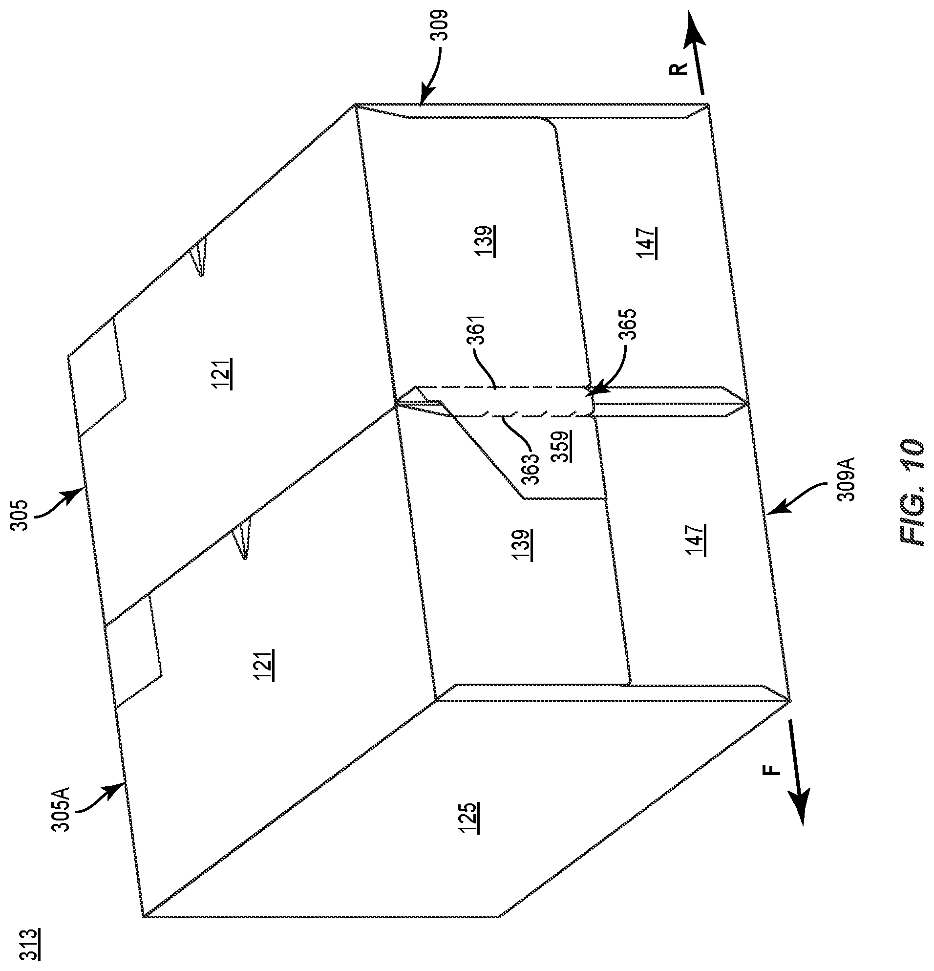 Patent US11787595 Figure 10 – Carton with attachment features