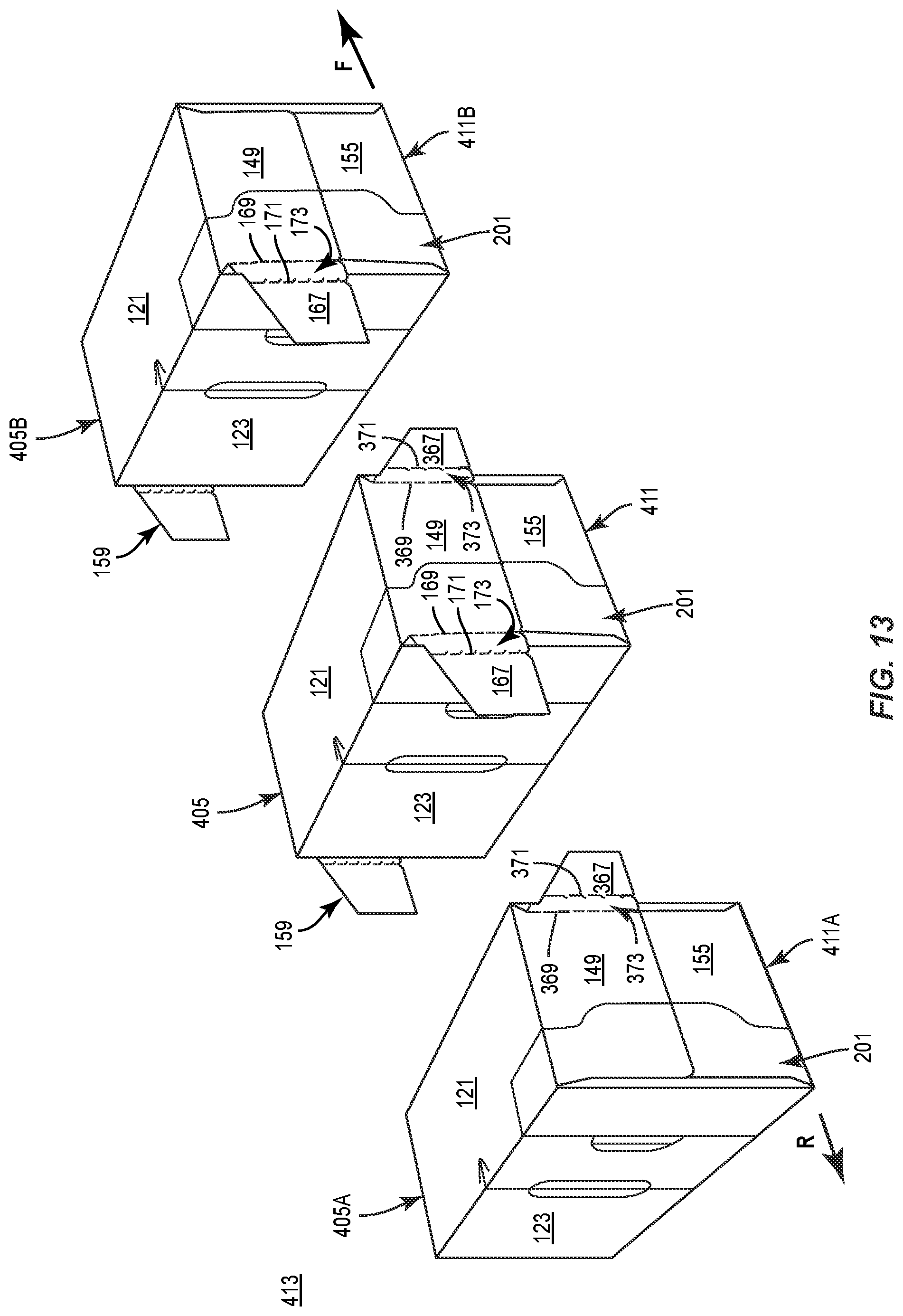 Patent US11787595 Figure 13 – Carton with attachment features