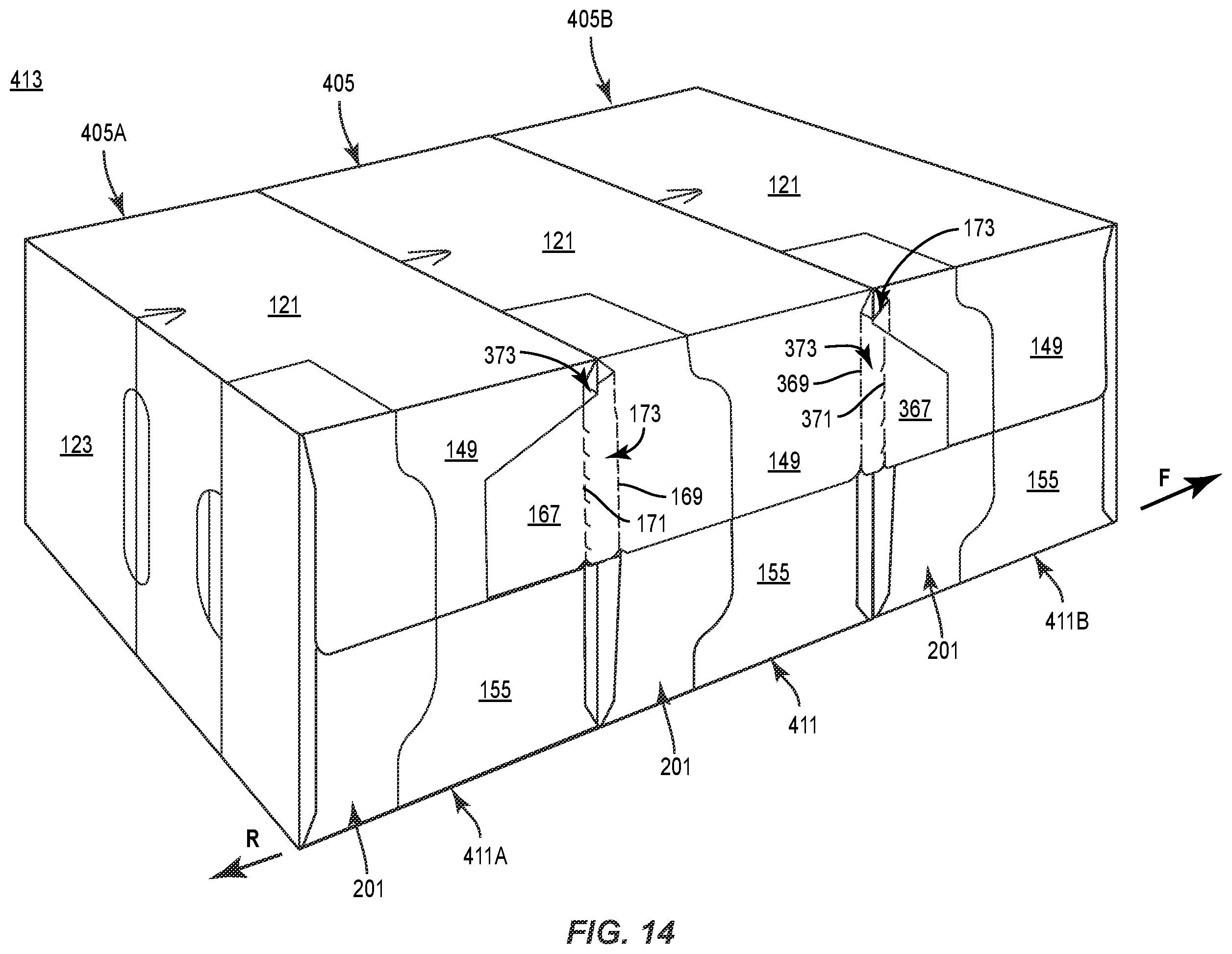 Patent US11787595 Figure 14 – Carton with attachment features