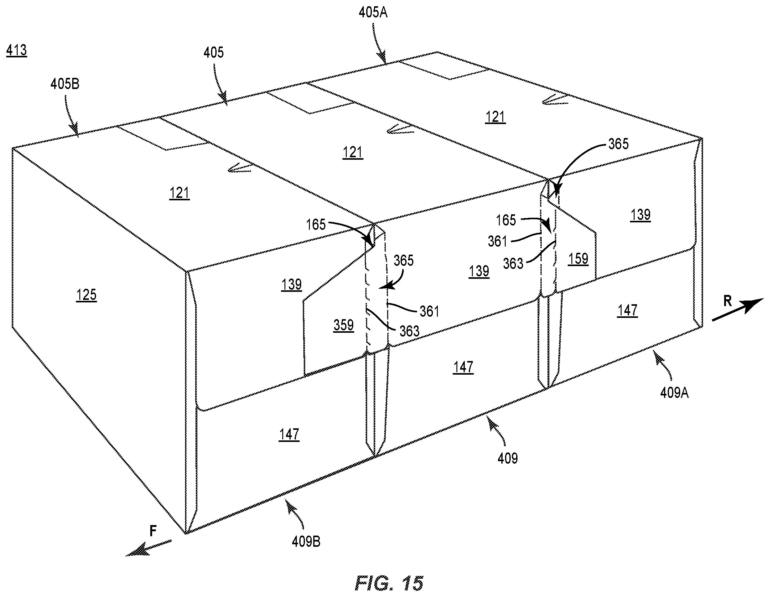 Patent US11787595 Figure 15 – Carton with attachment features