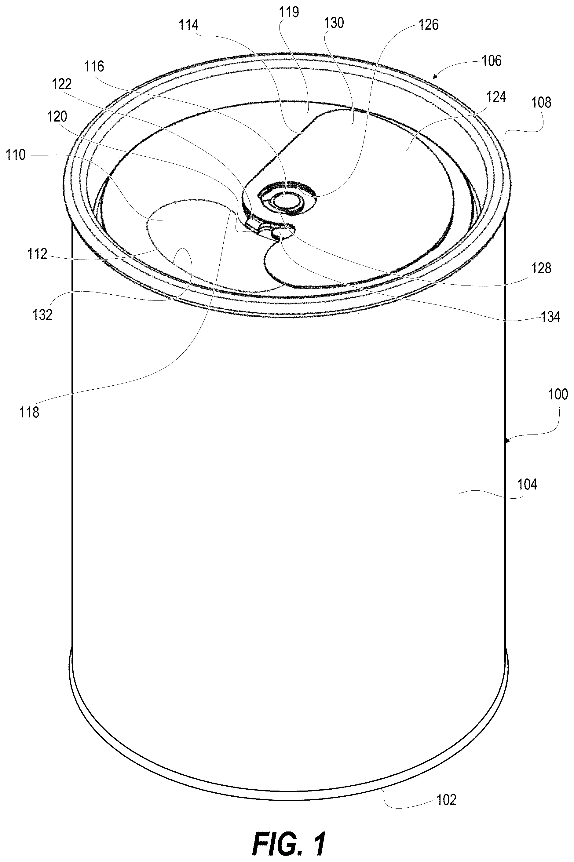 Patent US11787597 Figure 1 – Resealable pop top lid