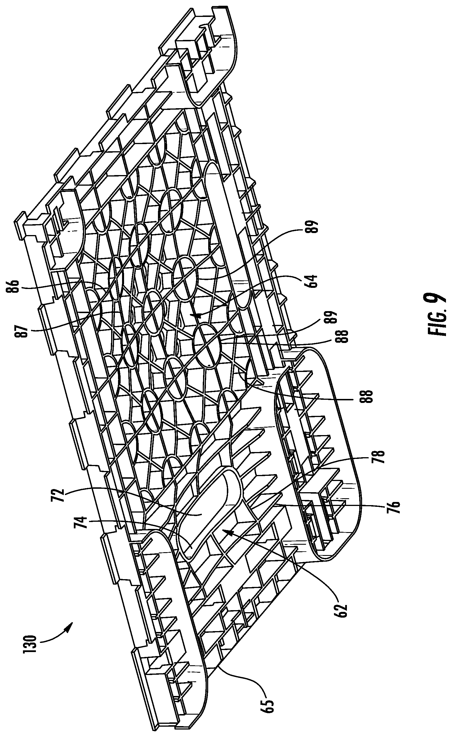 Patent US11787598 Figure 8 – Repairable plastic pallet with removable support blocks and associated methods