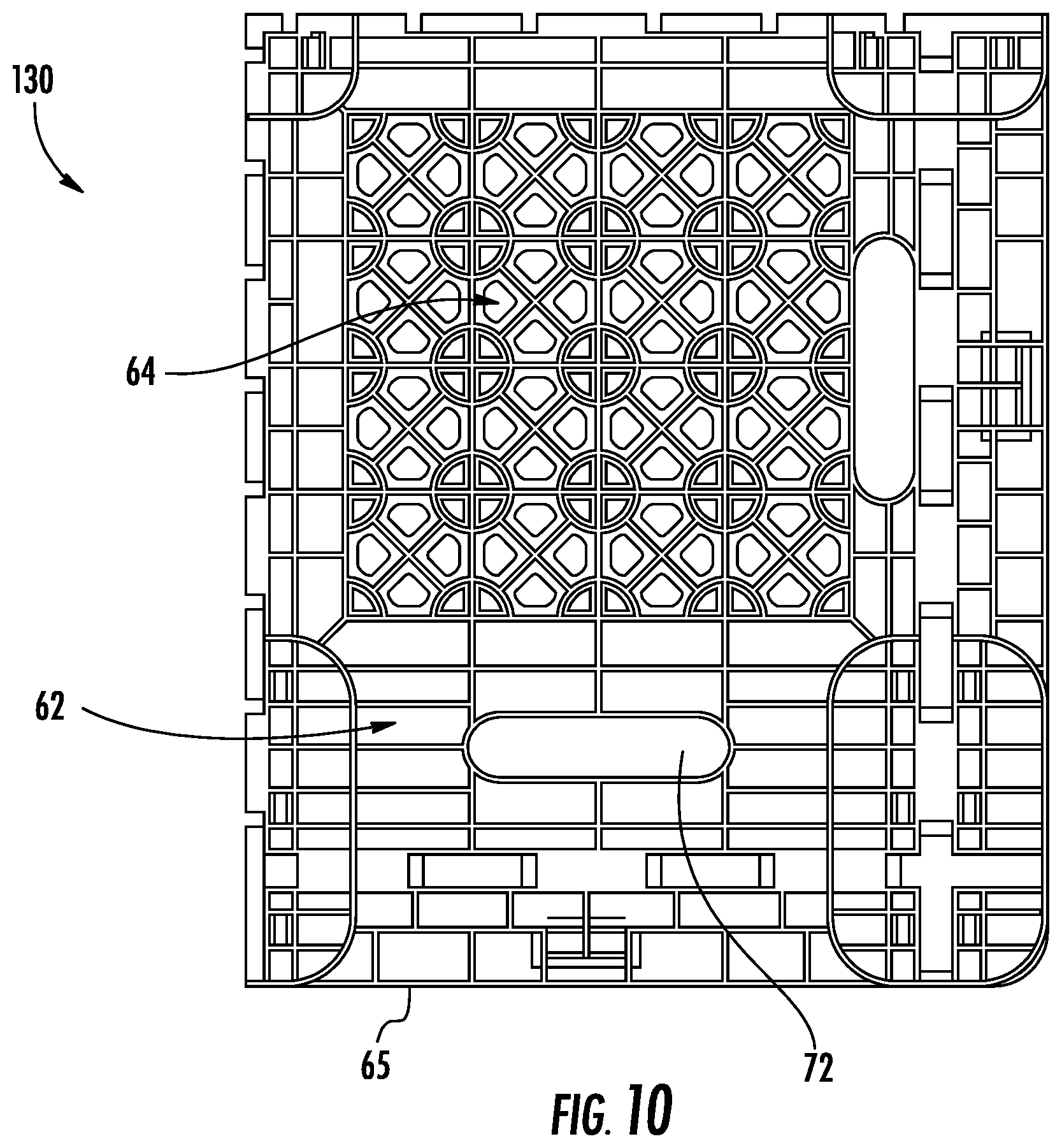 Patent US11787598 Figure 9 – Repairable plastic pallet with removable support blocks and associated methods