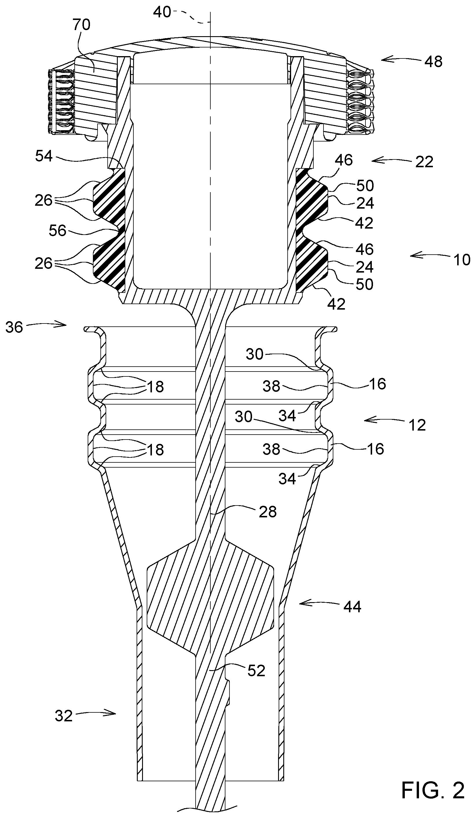 Patent US11787601 Figure 2 – Fluid port assembly and plug