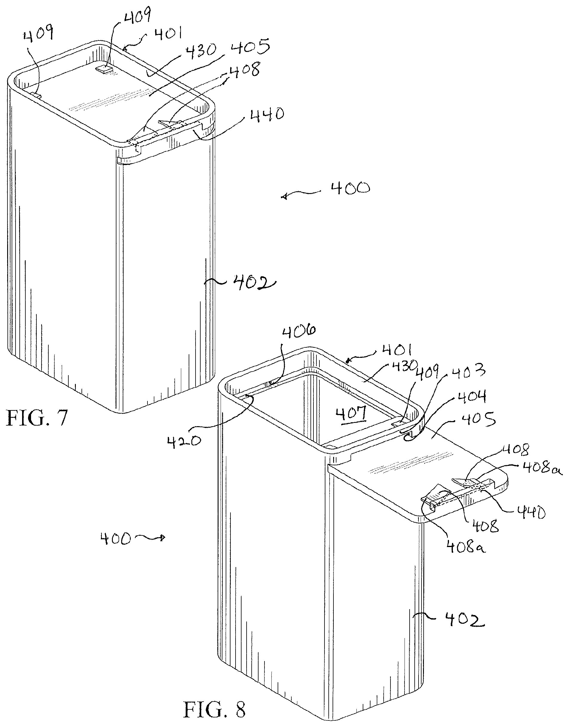 Patent US11787603 Figure 4 – Sliding closure and container