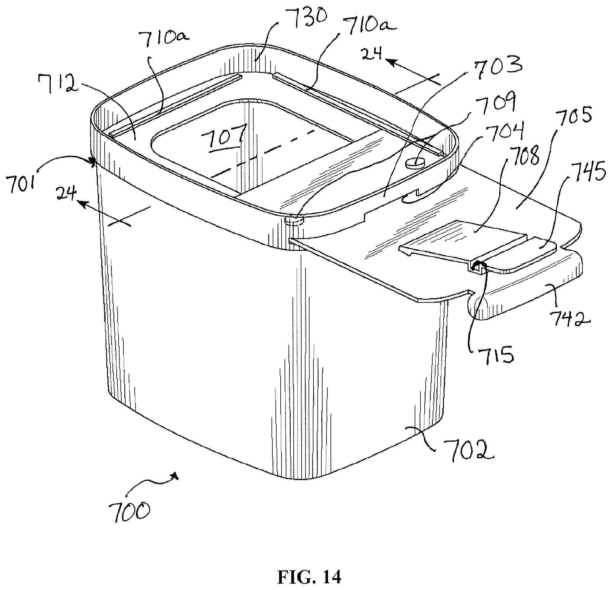Patent US11787603 Figure 9 – Sliding closure and container