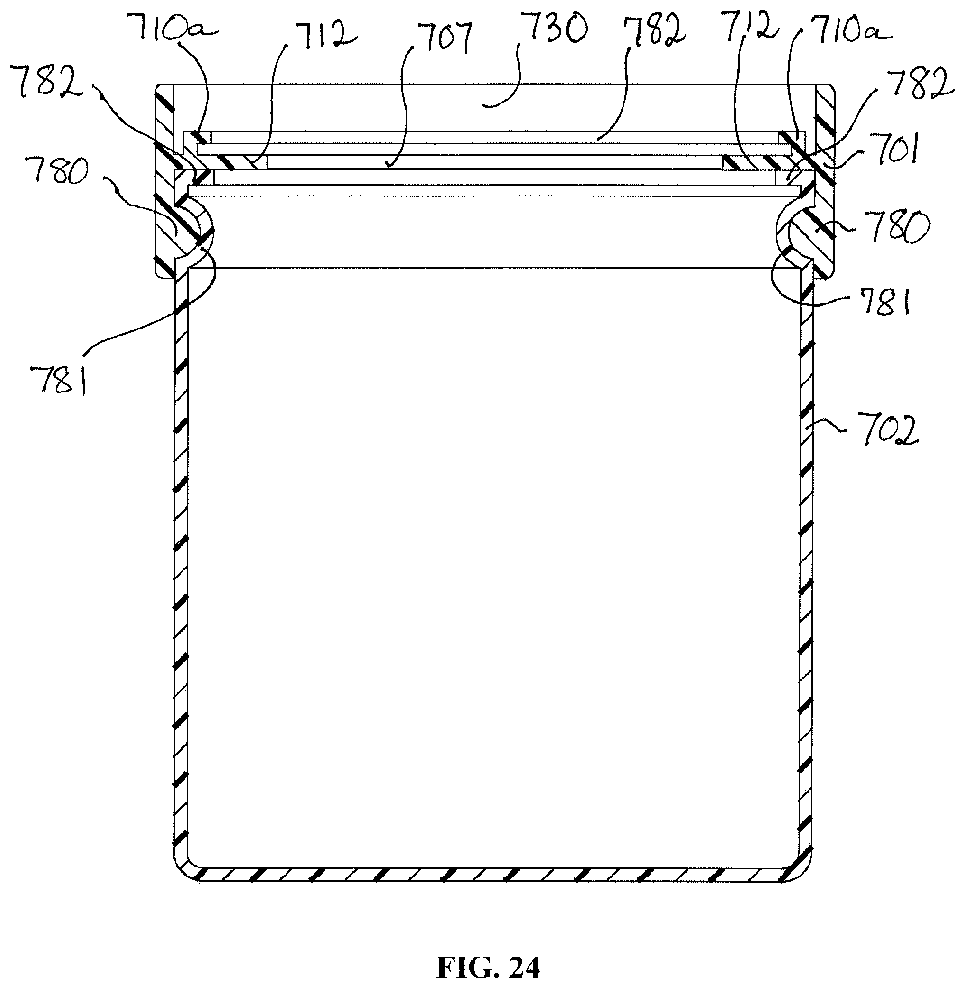 Patent US11787603 Figure 17 – Sliding closure and container